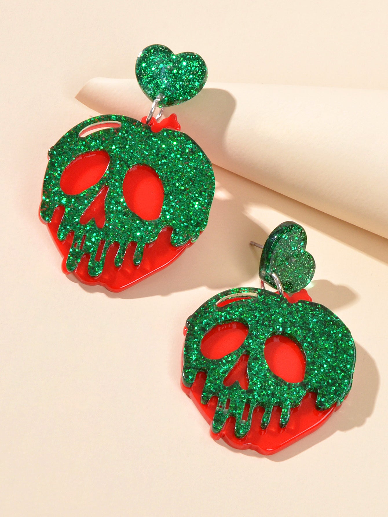 Personality Creative Jewelry Red Strawberry Green Skull Punk Rock Weird Earrings