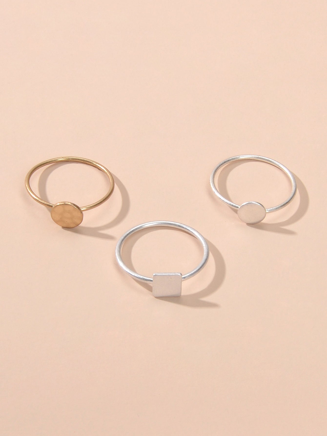 Multiple 3 pcs Minimalist Round Square Disc Stackable Midi Knuckle Rings set