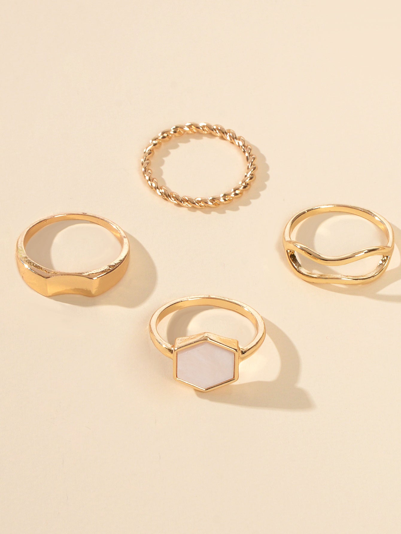 Multiple 4 pcs Square Geometric Gold Metal Knuckle Stackable Midi Rings Set Gift