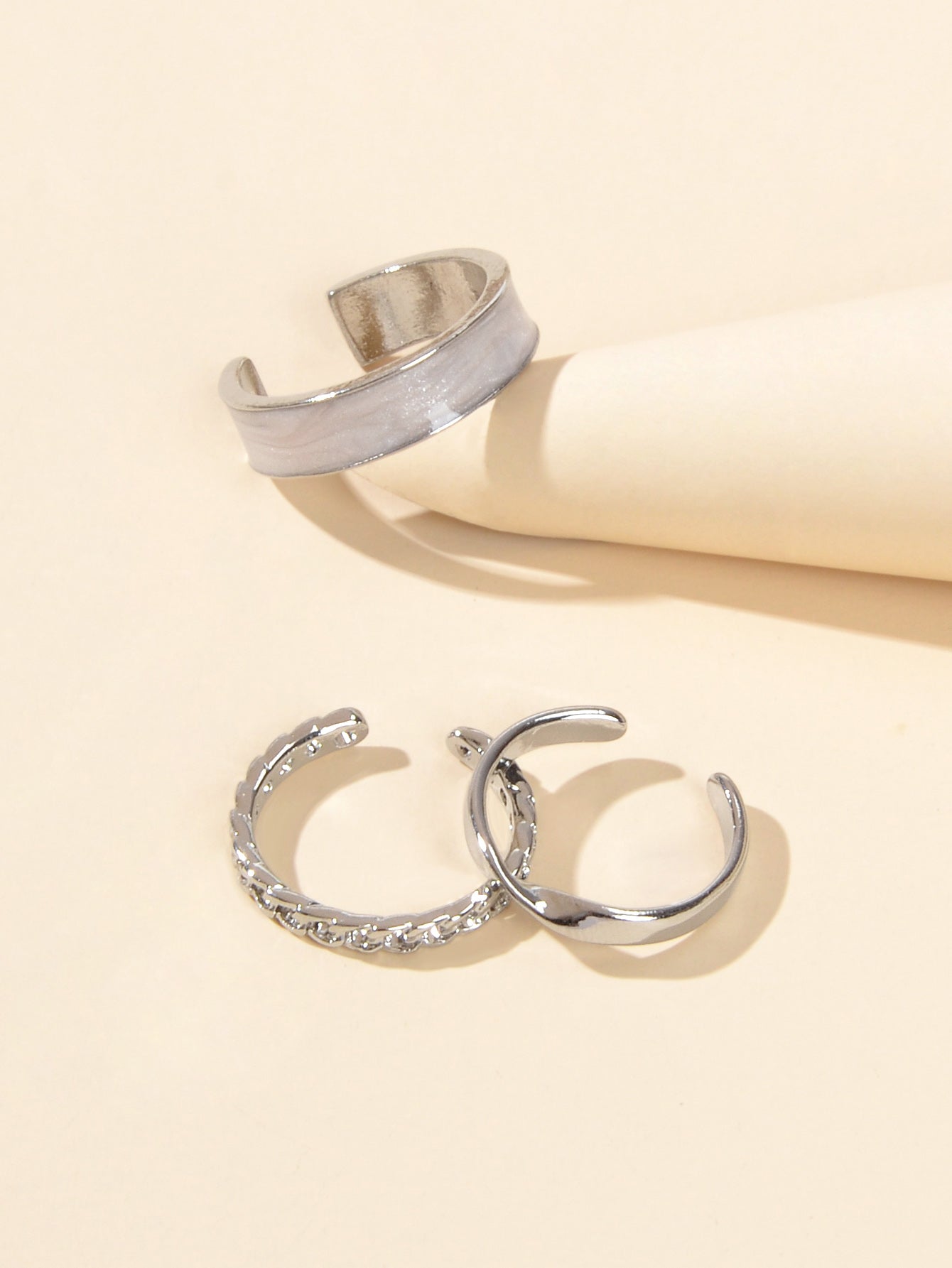 3 pcs Retro Stackable White Enamel Midi Knuckle Ring set Multiple Bulk Pack Ring