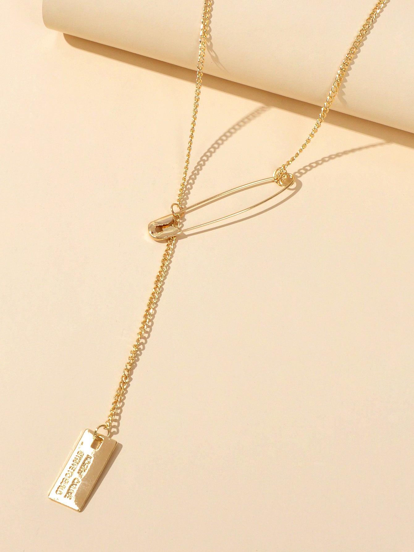 Punk Hip Hop Goth Style Gold Silver Chain Pin Square Pendant Y Lariat Necklace