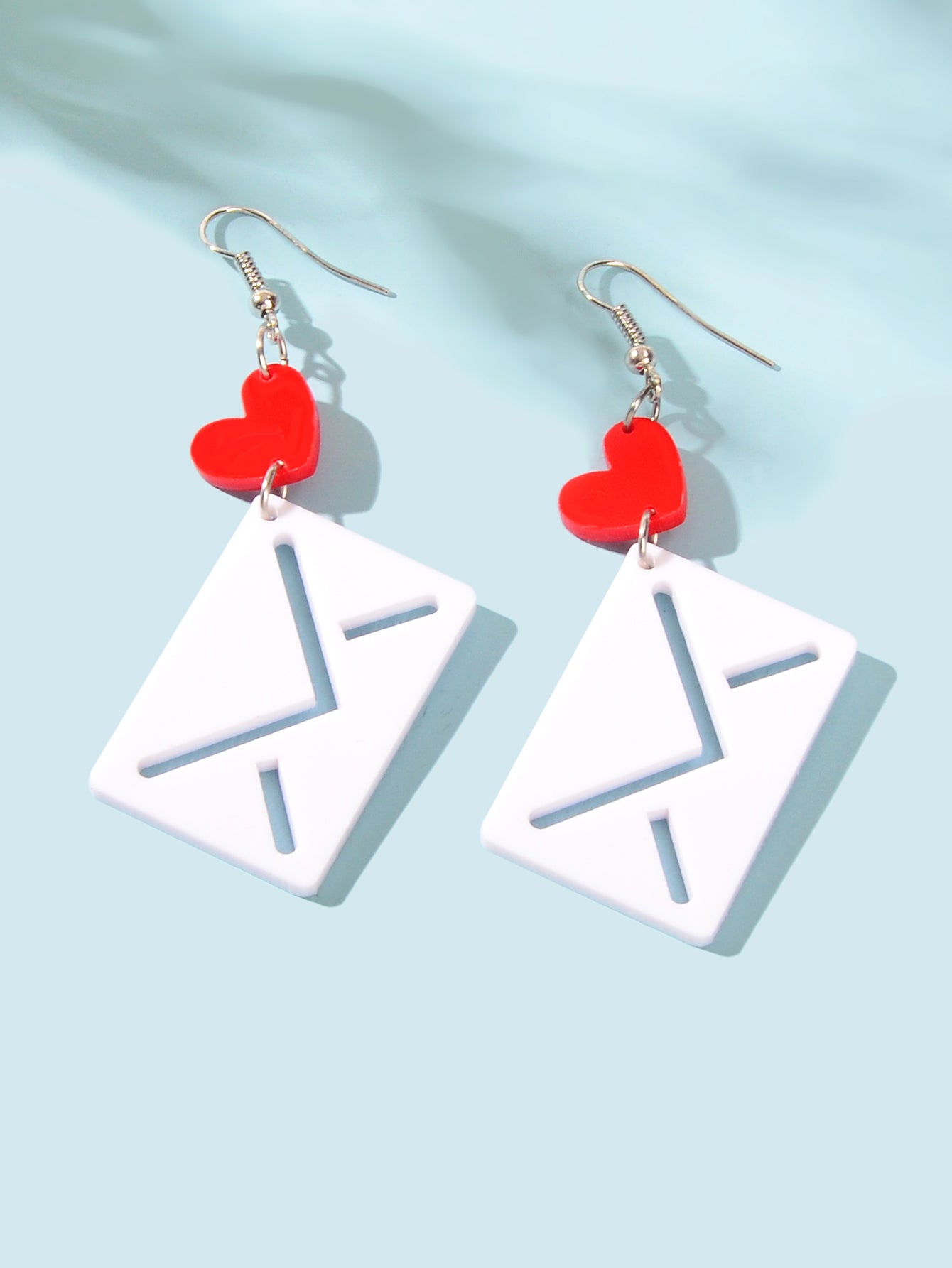 Funny Cute Red Heart White Envelope Acrylic Hook Earrings Costume Accessory Gift
