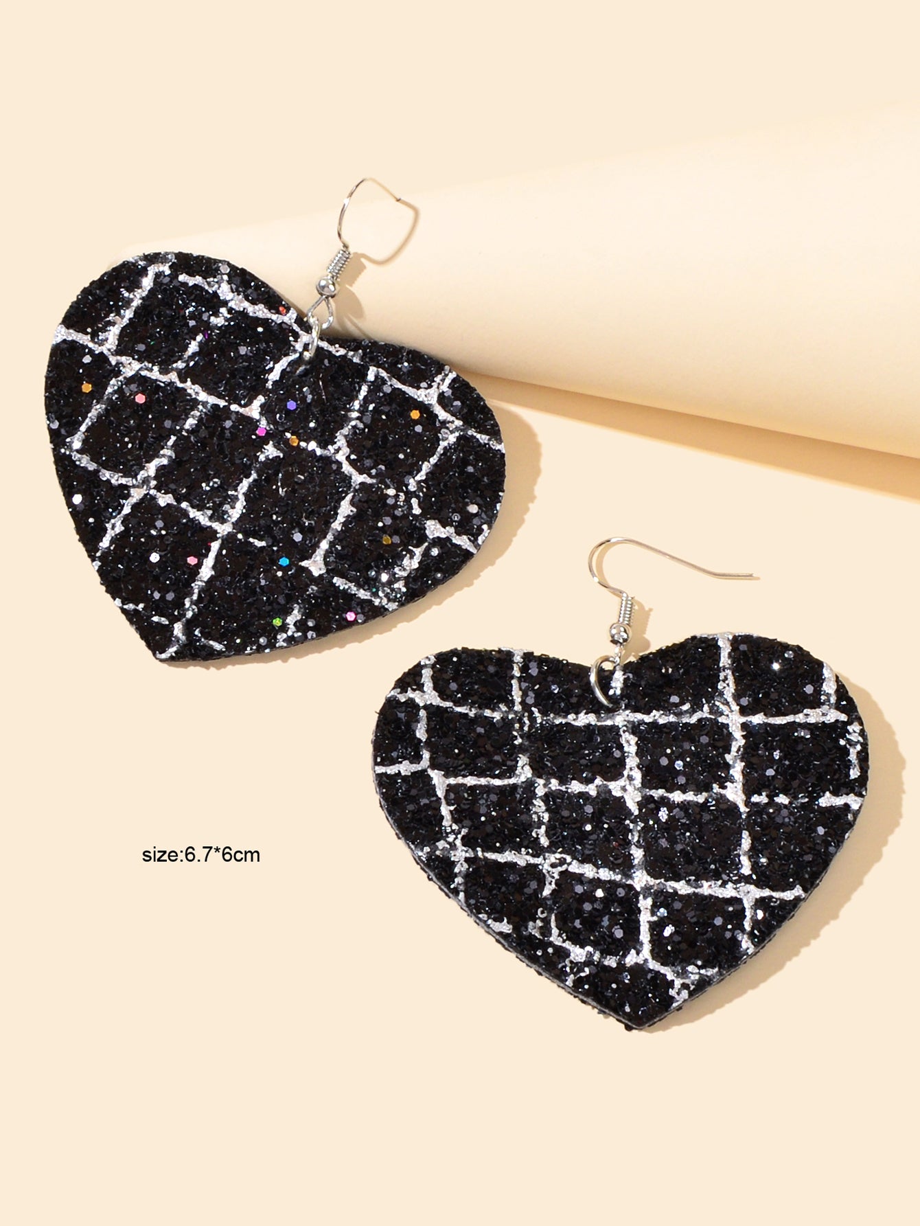 Valentine's Day Women Girl Black Hotpink Pu Leather Heart Drop Party Earrings