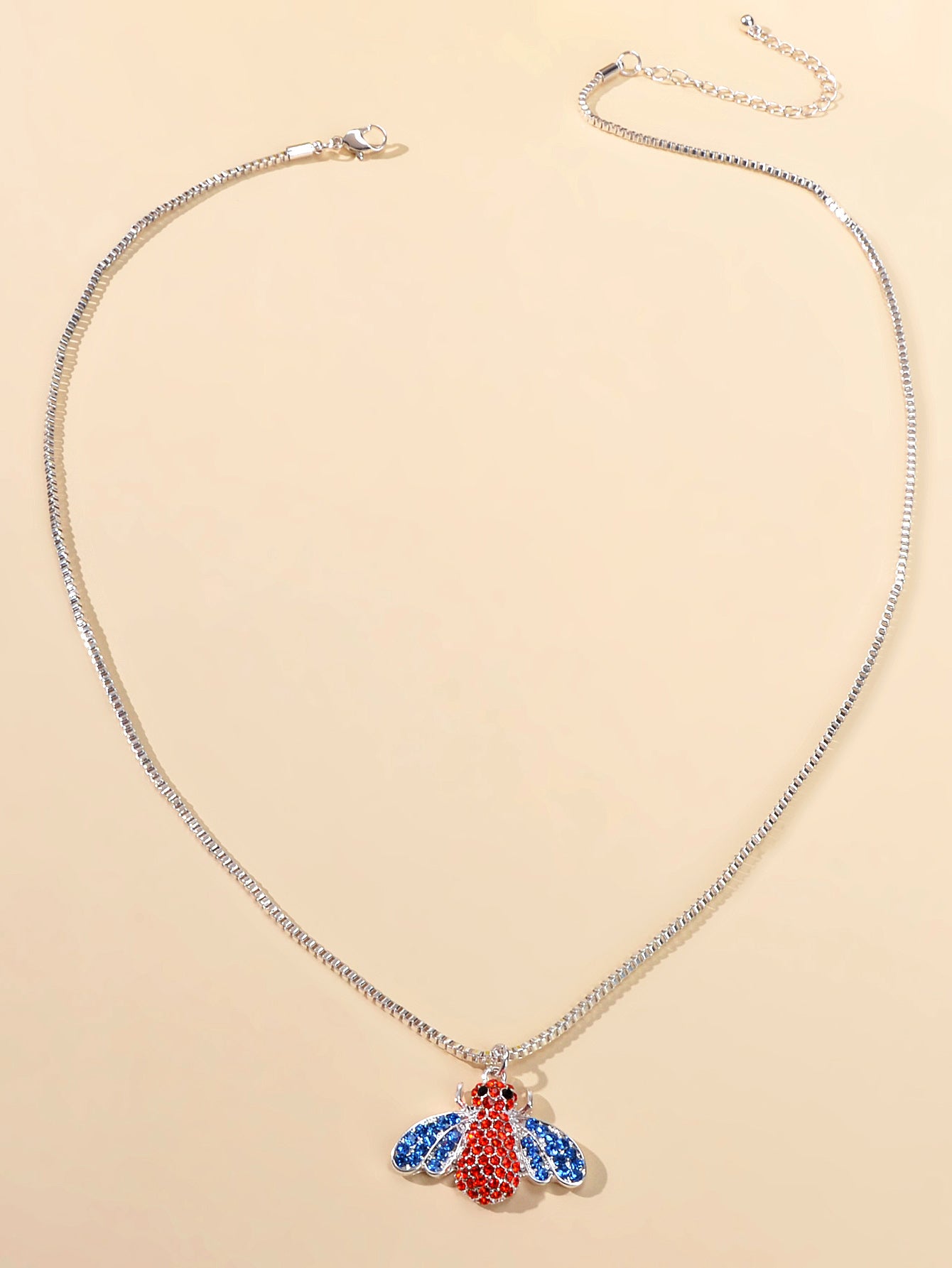 Birthday Gifts Silver Chain Red Blue Rhinestone Bee Pendant Necklace Jewellery