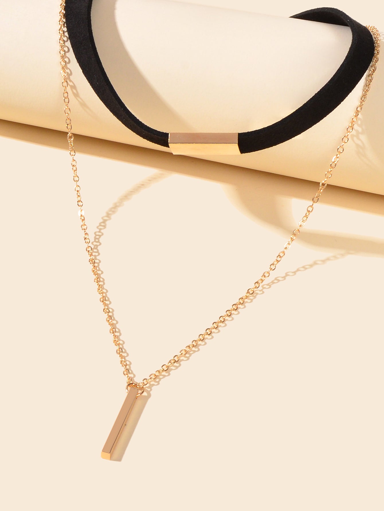 Punk Black Choker Double layer Gold Chain Geometric Charm Necklace Tattoo Choker