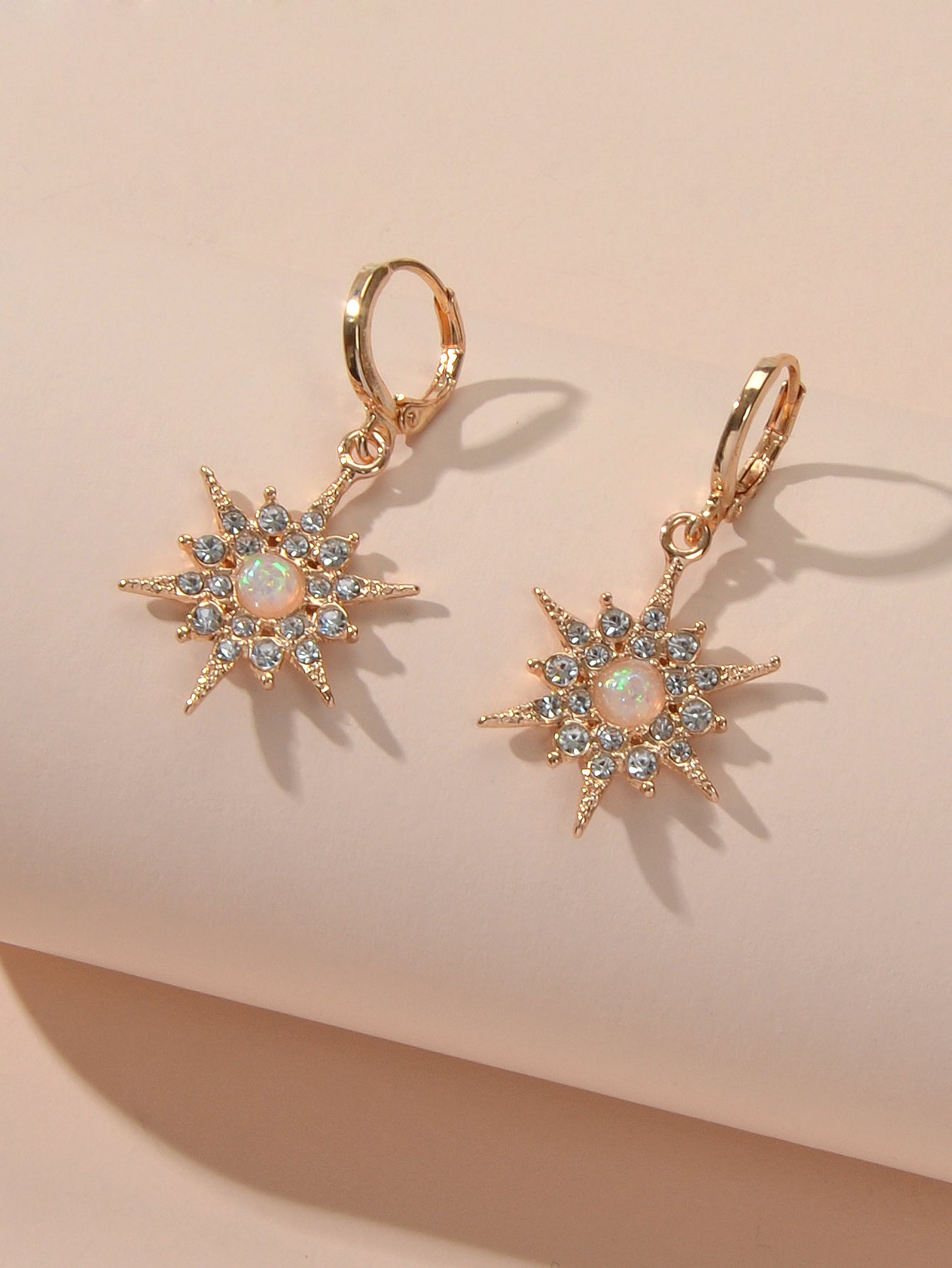 Luxurious Full Rhinestone Spike Star Hoop Dangle Trendy Earrings Ladies Jewelry