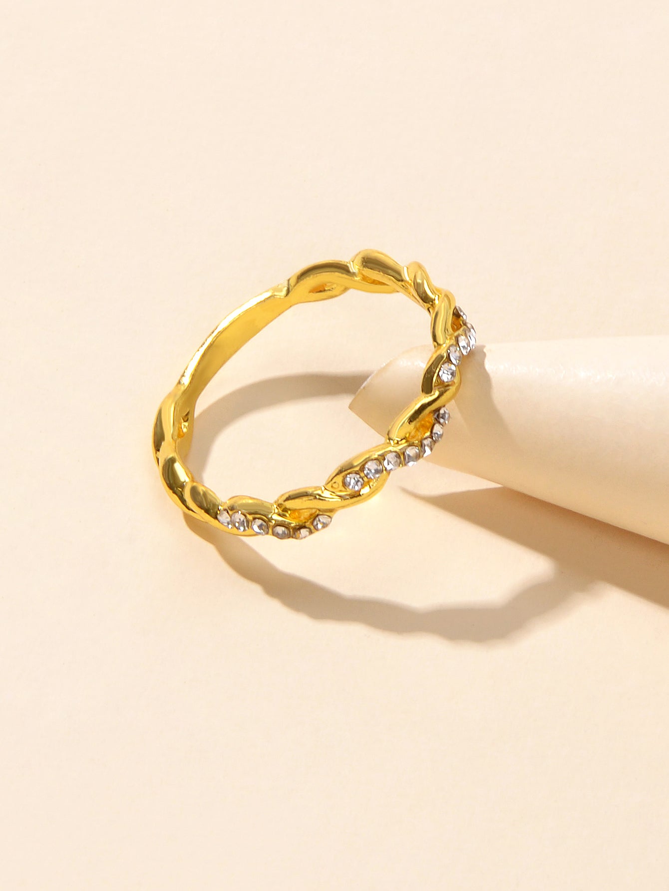 Band Women Gold Metal with Rhinestone Entangled Finger Ring Engagement Jewellery