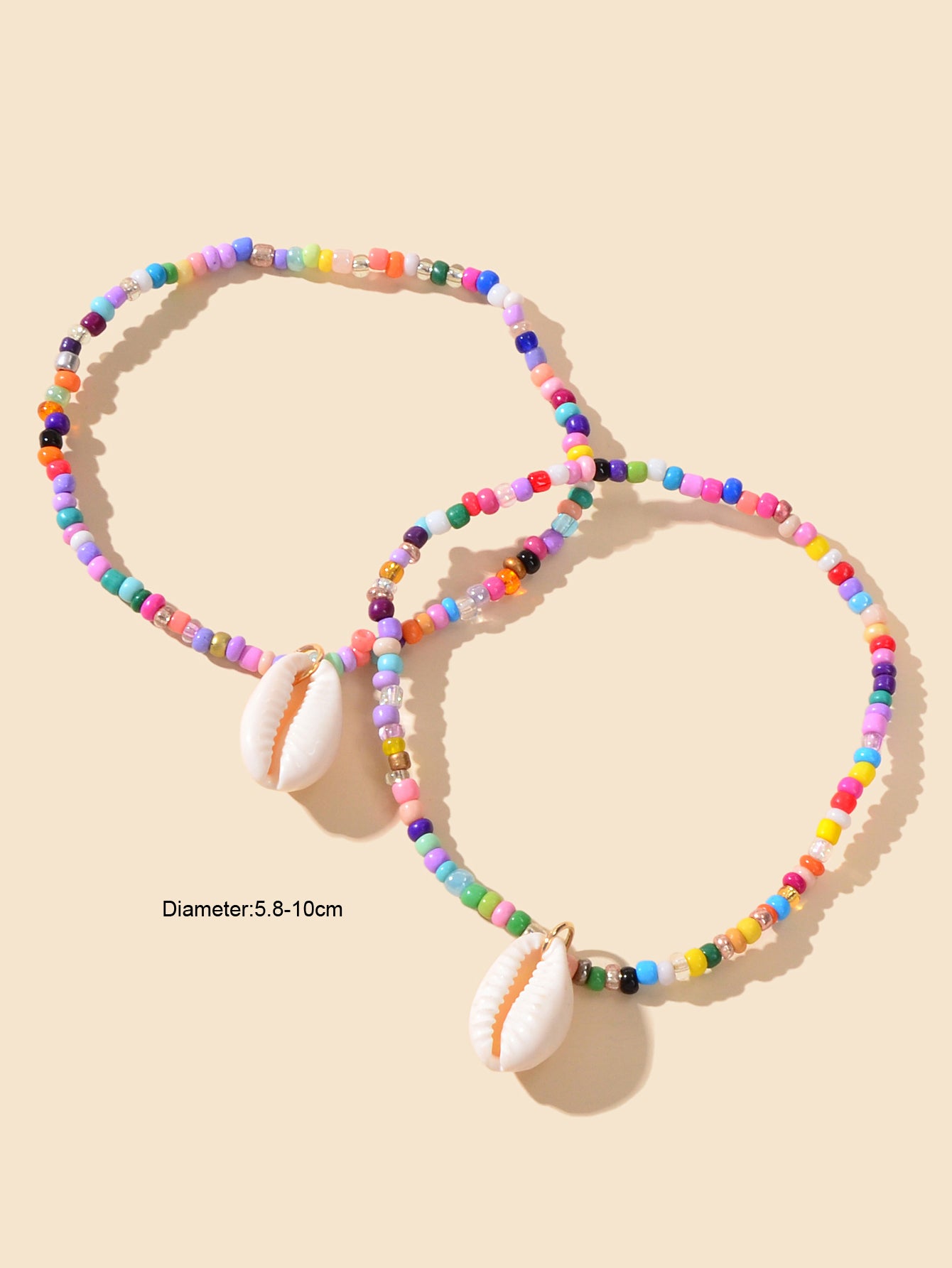 2 pcs Handmade Boho Colourful Beads Shell Charm Ankle Bracelets Foot Anklet Set