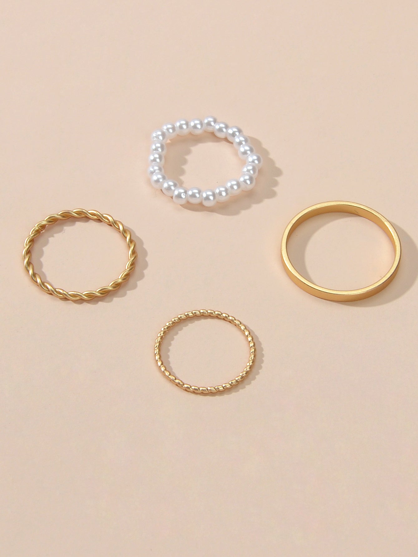 4pcs Boho Chic Stackable Pearl Midi Finger Knuckle Multiple Rings set Bulk Pack