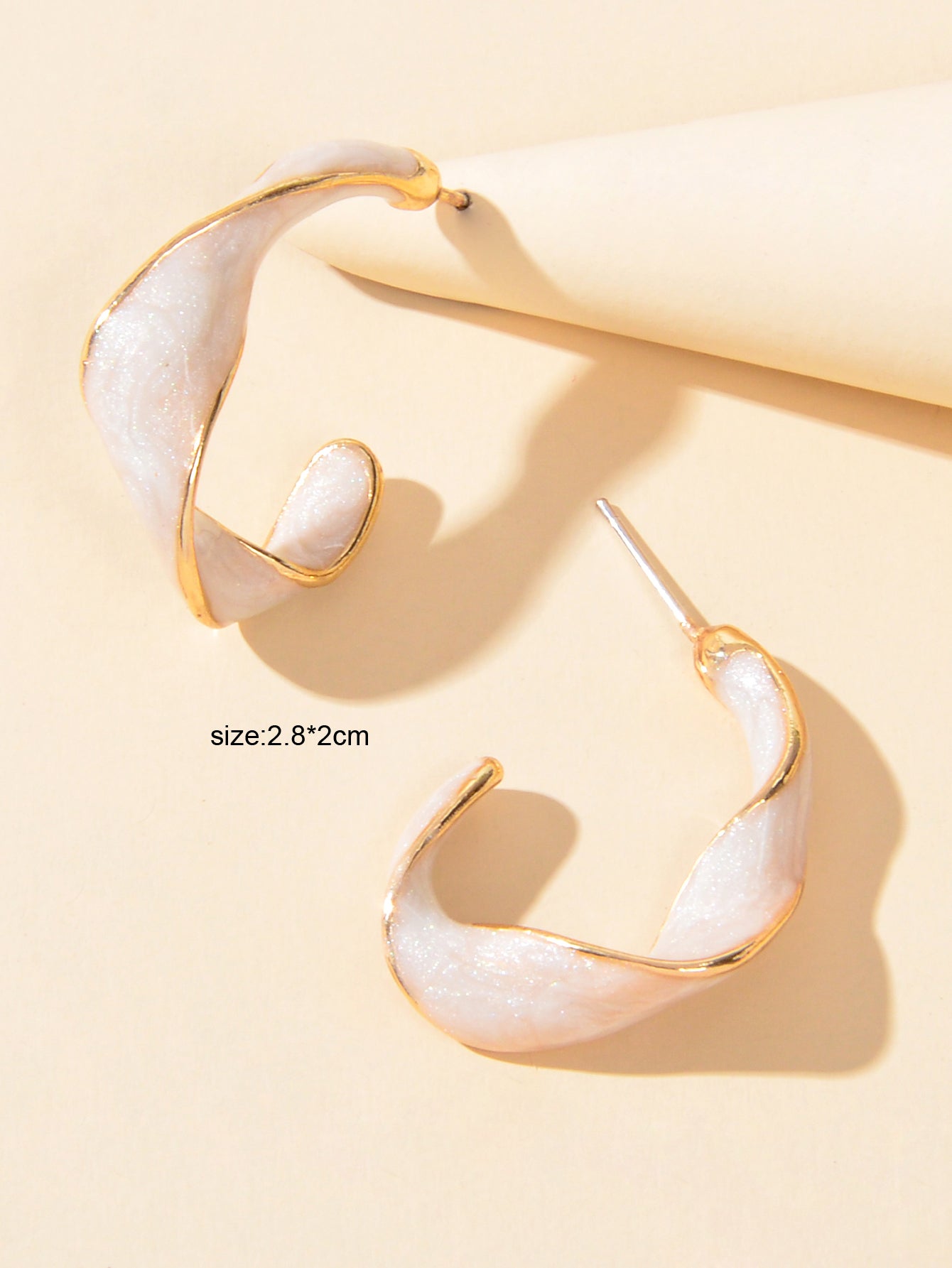 Female Jewelry White Enamel Spiral Design Geometric Stud Hypoallergenic Earrings