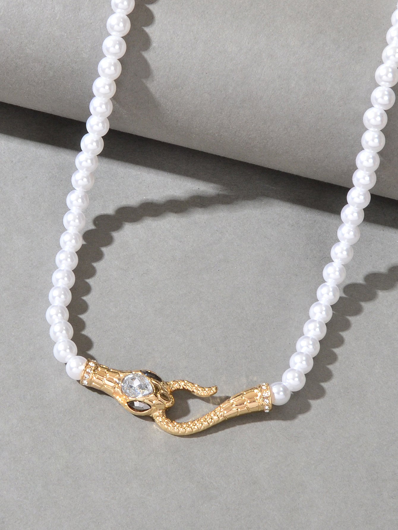 Punk Retro Pearl Beads Chain Gold Silver Snake Short Clavicle Statement Necklace