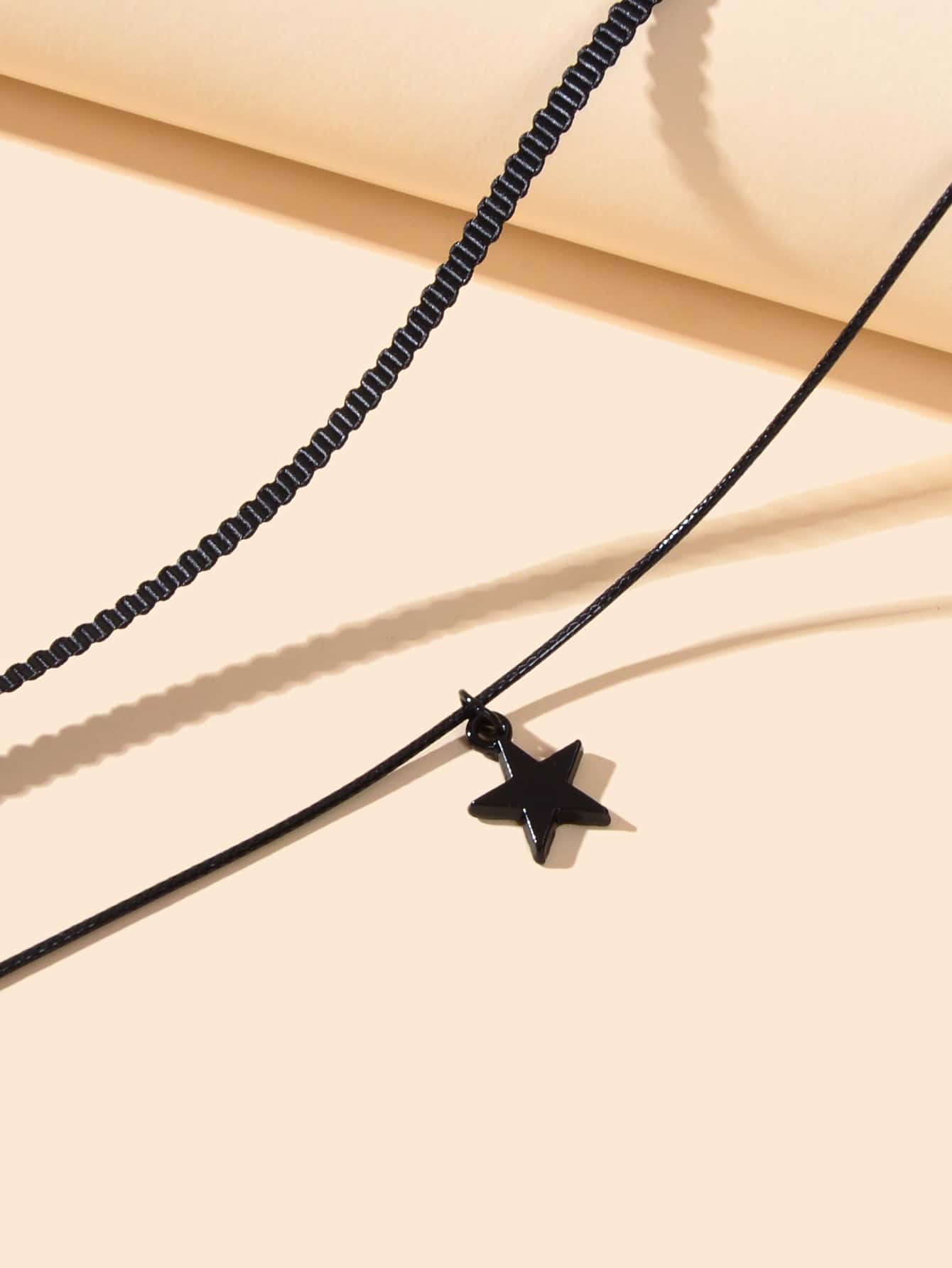 Gothic Black Pu Leather Double layer Chain Moon Star Charm Punk 90s Tattoo Choker