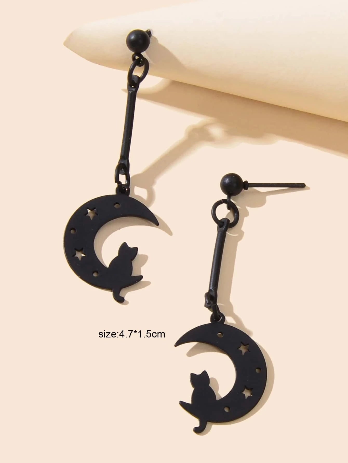 Cartoon Collection Accessories Black Hollow Moon Cat Dangling Elements Earrings