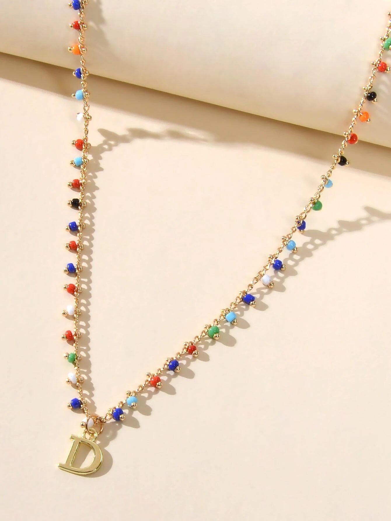 Bohemian Colorful Seed Beads Charm Chain Letter D Pendant Necklace Accessories
