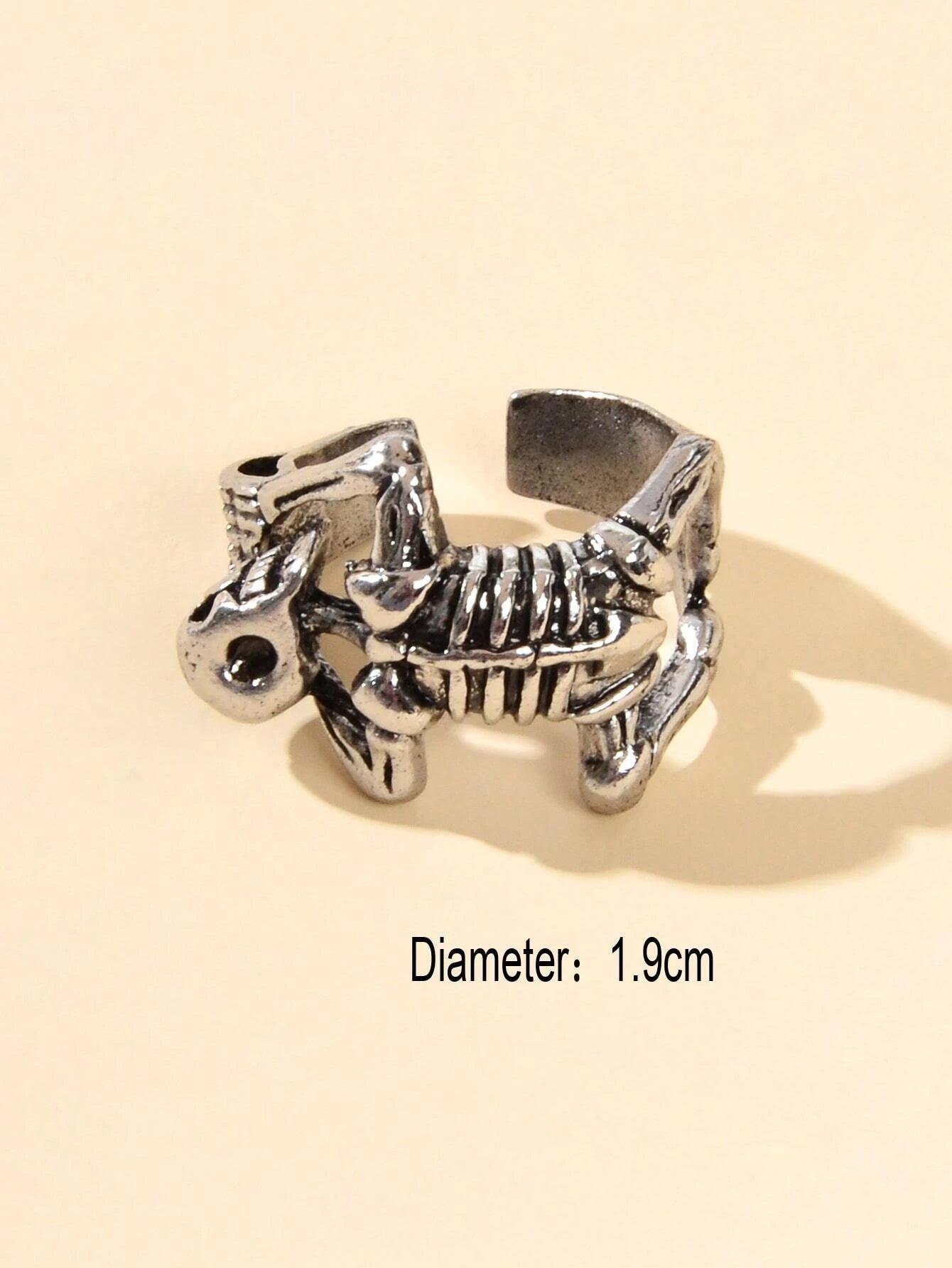 Punk Goth Hip Hop Antique Silver Skull Oxidized Vintage Statement Open Cuff Ring
