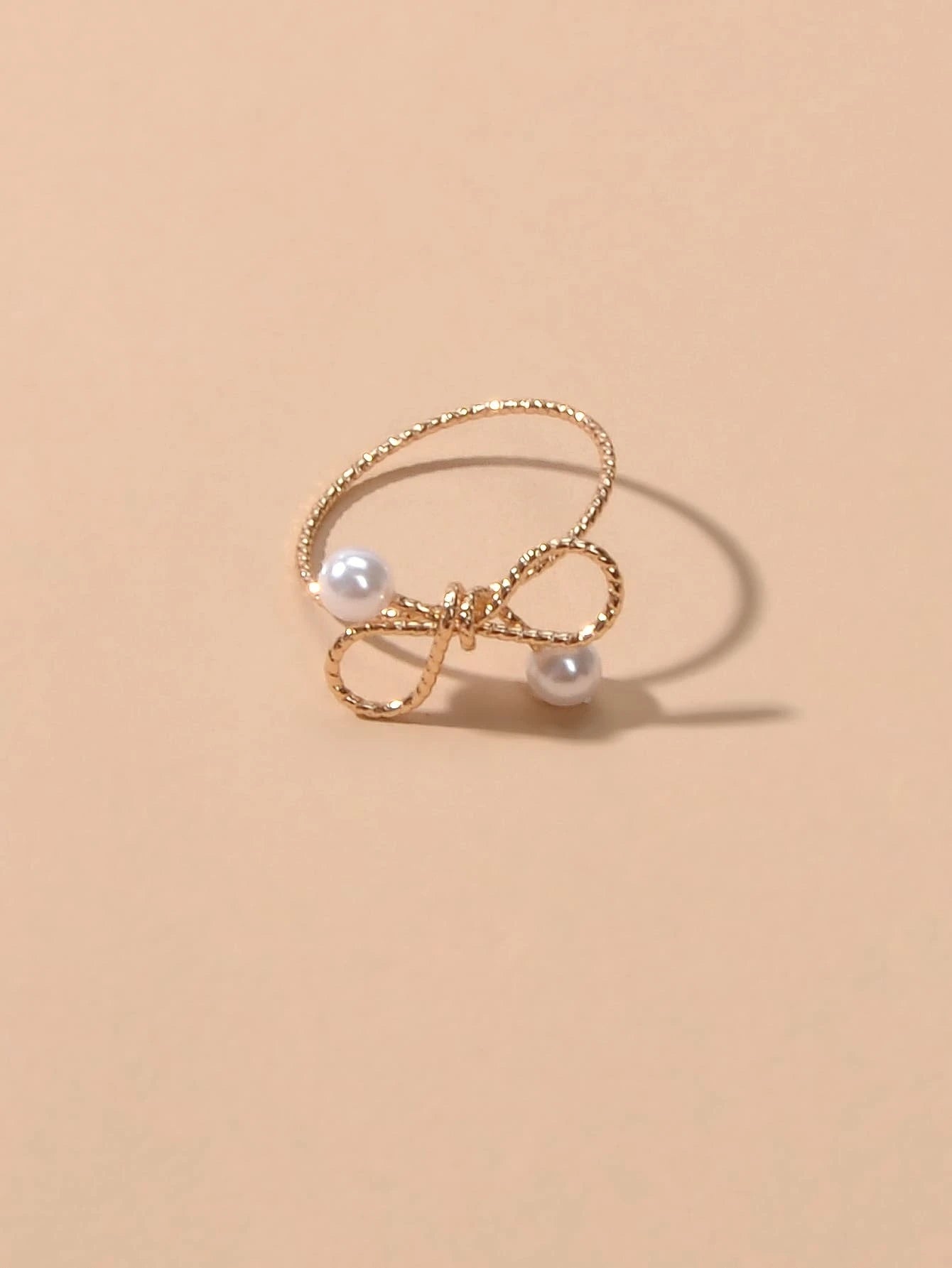 Fashion Jewellery Pearl Gold Bow Cute Finger Ring Beautiful Party Accessories