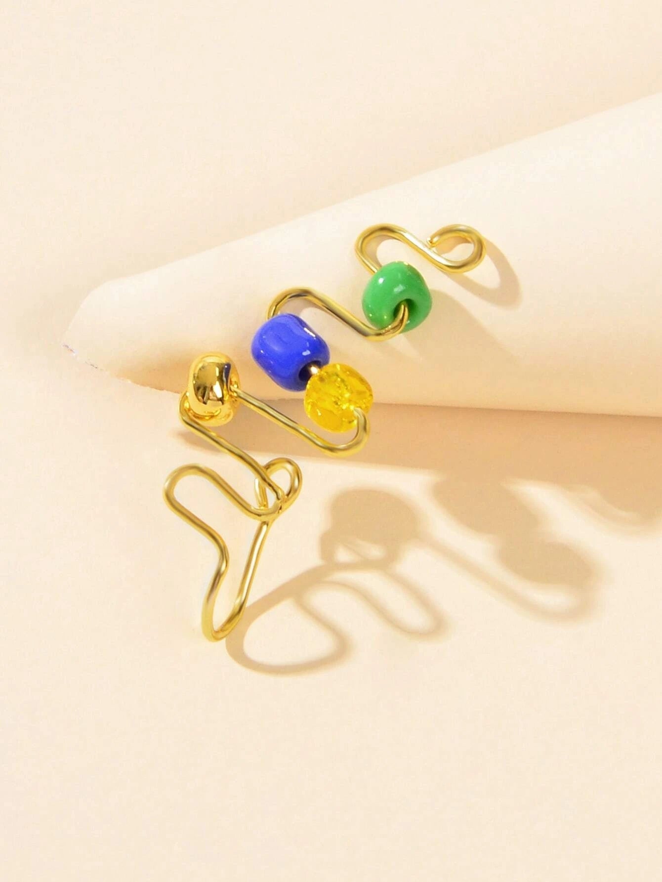 1 pc Fake Nose Ring Blue Green Beads Spiral Nose Stud Piercing Faux Nose Rings