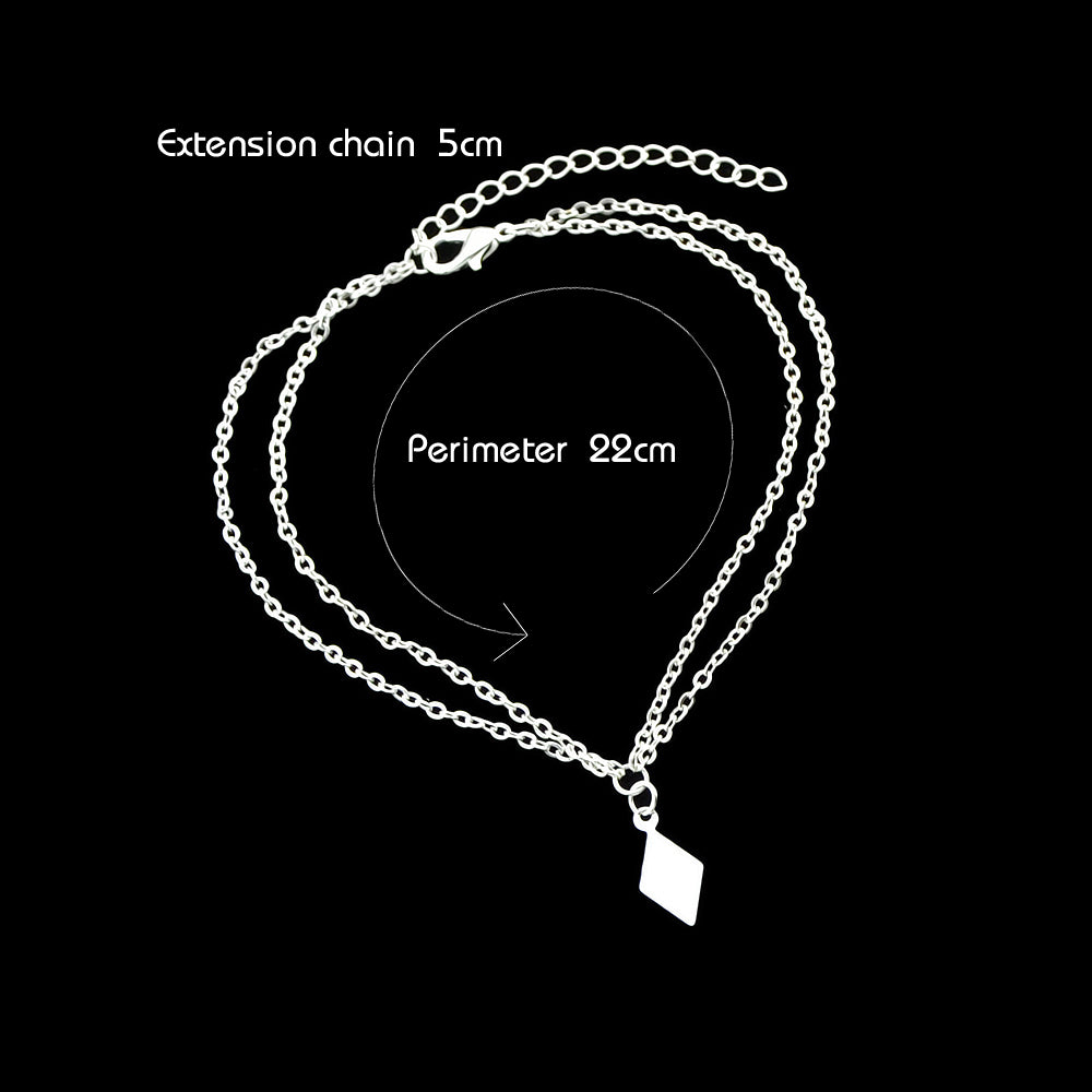 Bohemian Foot Beach Jewellery Double Layer Chain Rhombus Geometric Charm Anklet