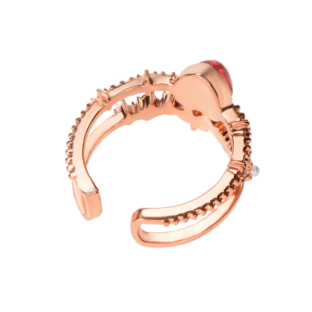 AU Post Luxury Faux Pearl Rhinestone Red Love Heart Rosegold Cuff Finger Ring
