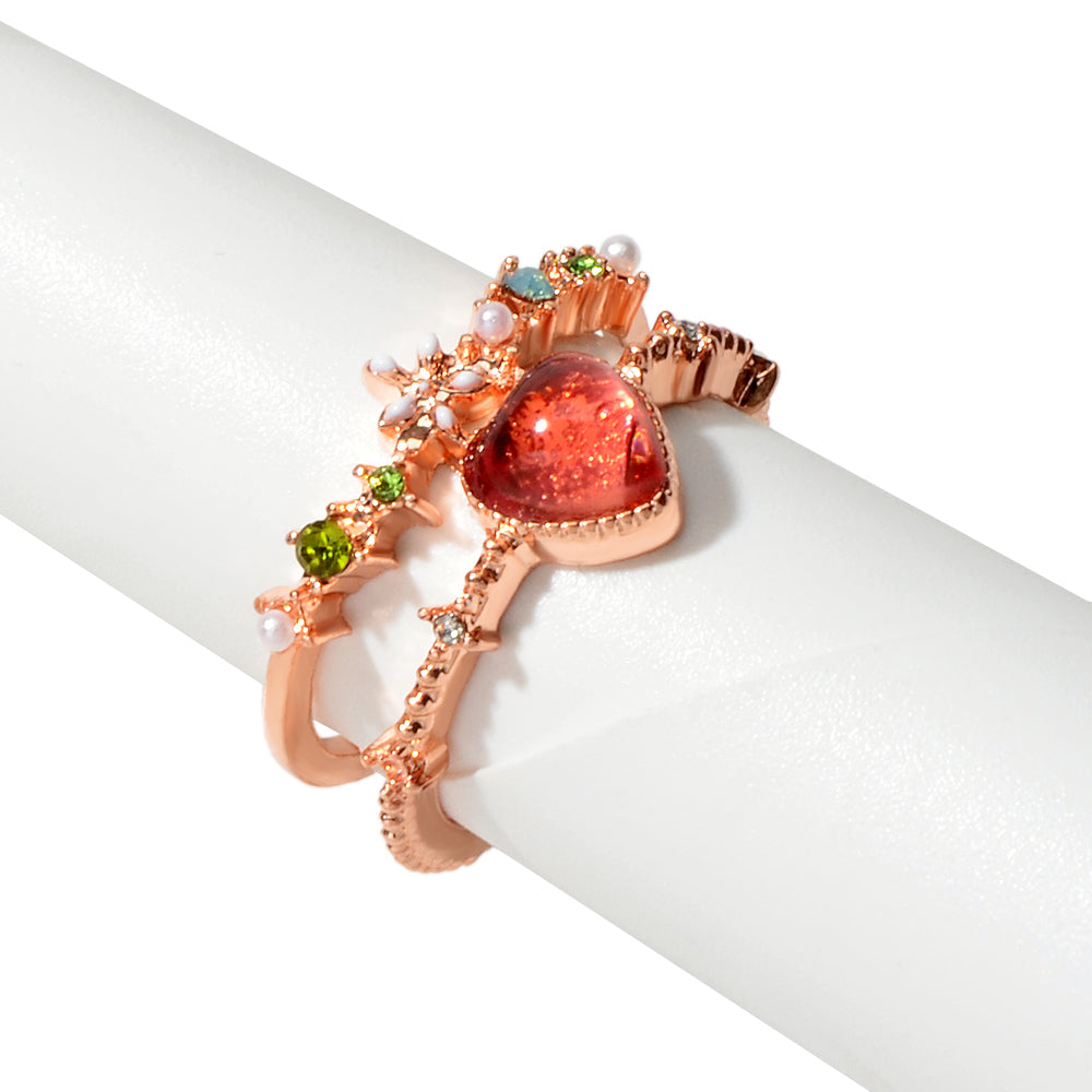 AU Post Luxury Faux Pearl Rhinestone Red Love Heart Rosegold Cuff Finger Ring
