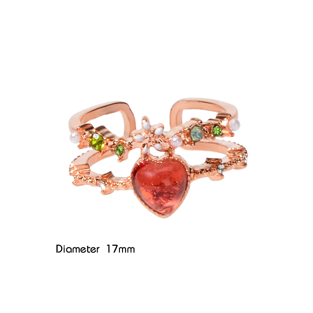 AU Post Luxury Faux Pearl Rhinestone Red Love Heart Rosegold Cuff Finger Ring