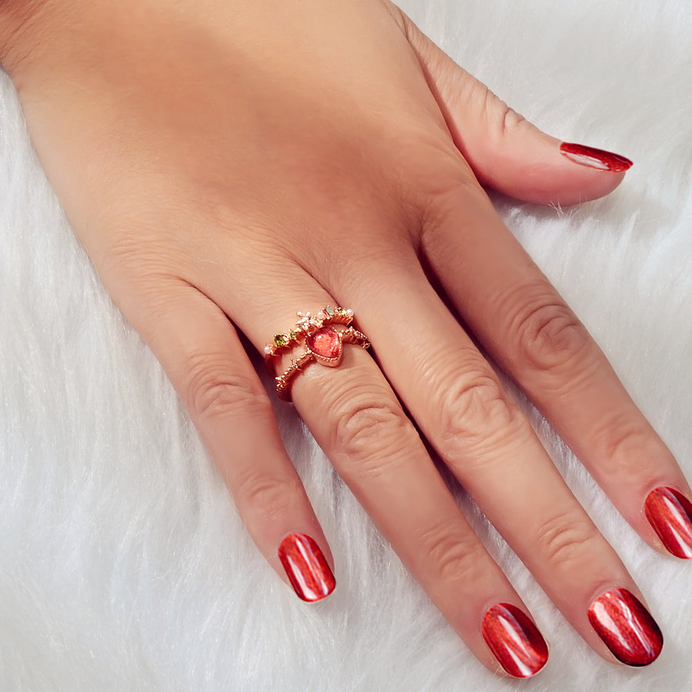 AU Post Luxury Faux Pearl Rhinestone Red Love Heart Rosegold Cuff Finger Ring