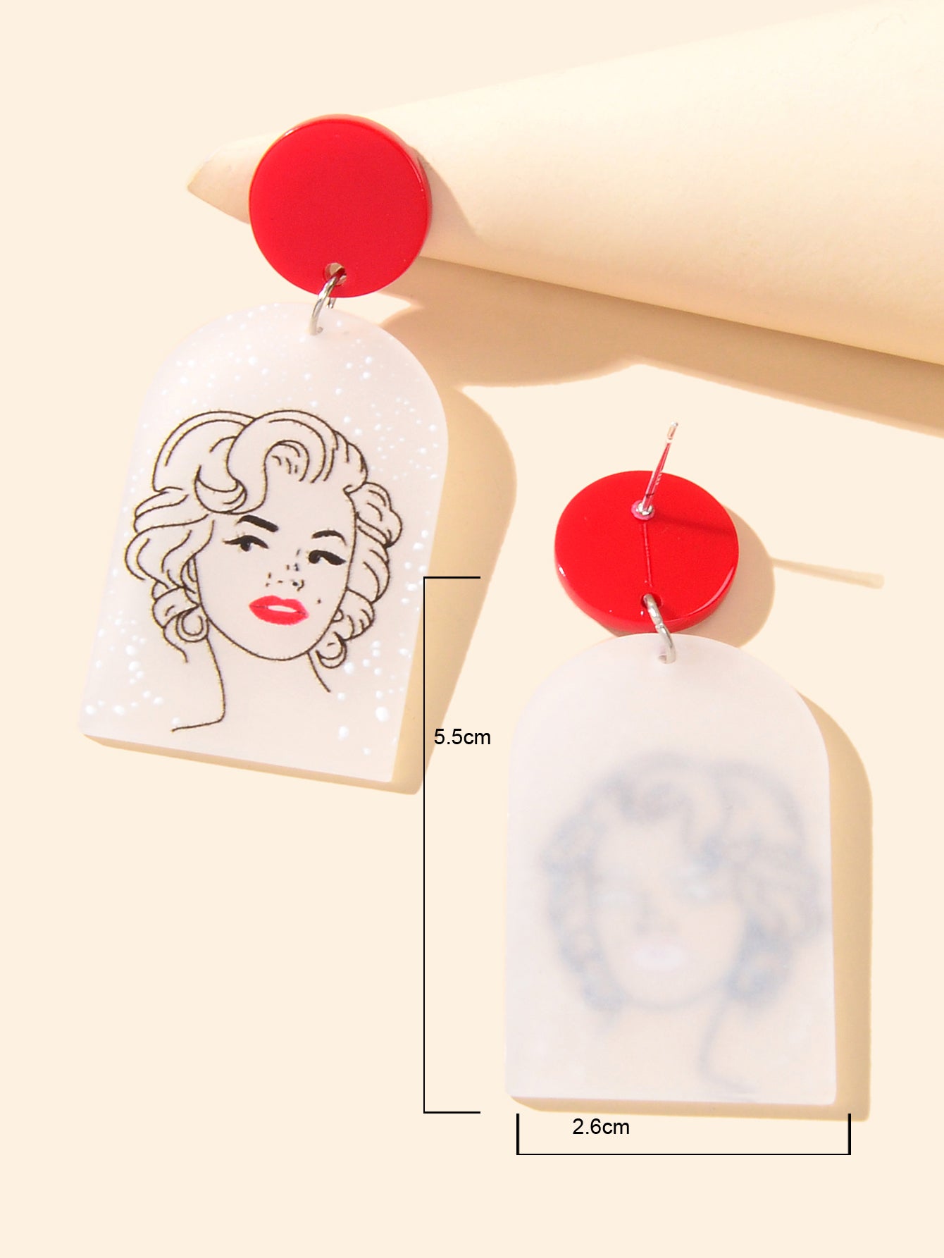 White Red Acrylic Geometric Portrait Pattern Lightweight Earrings Party Jewelry