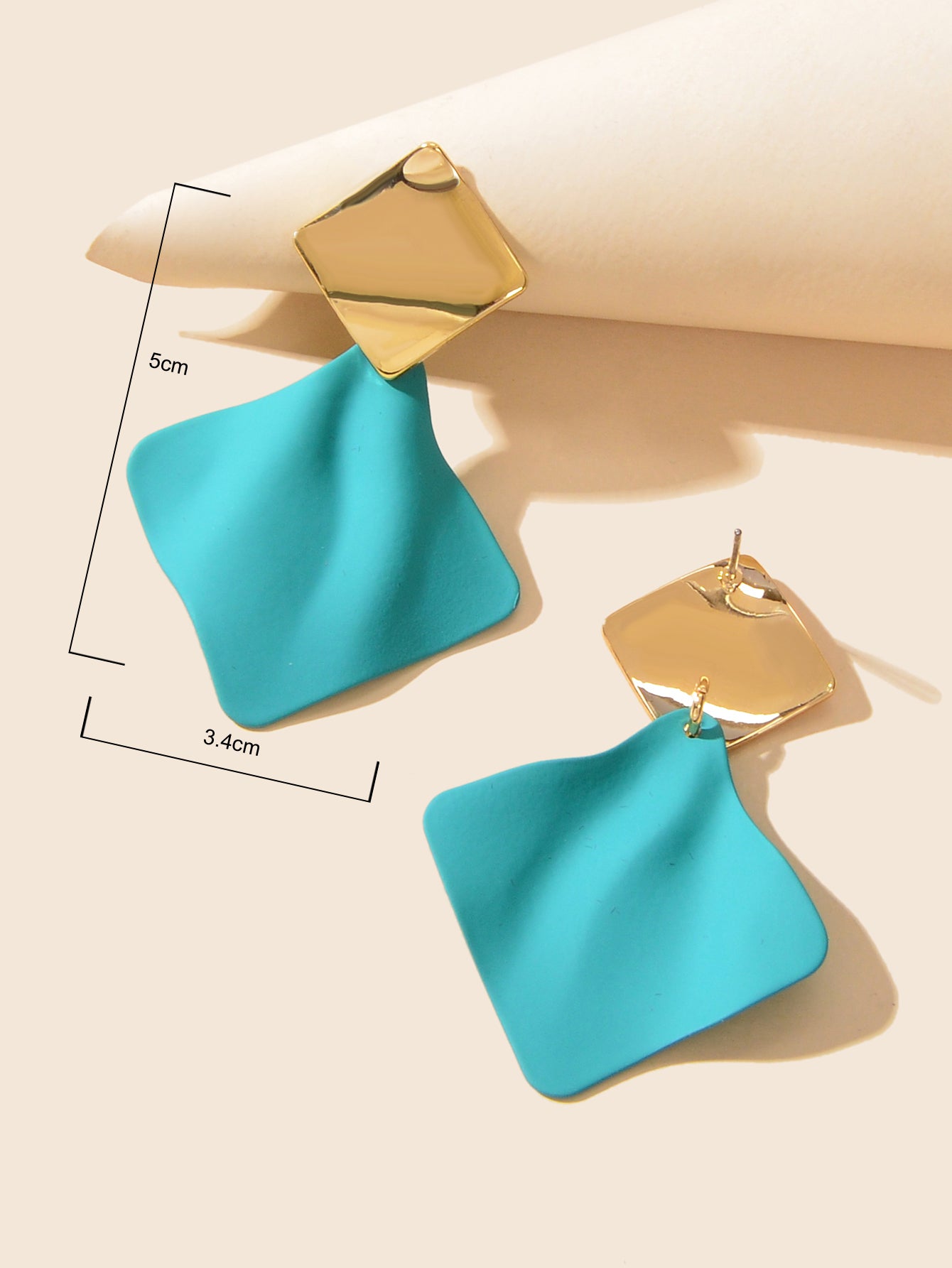 Retro Style Blue Enamel Geometric Square Hypoallergenic Pierced Party Earrings