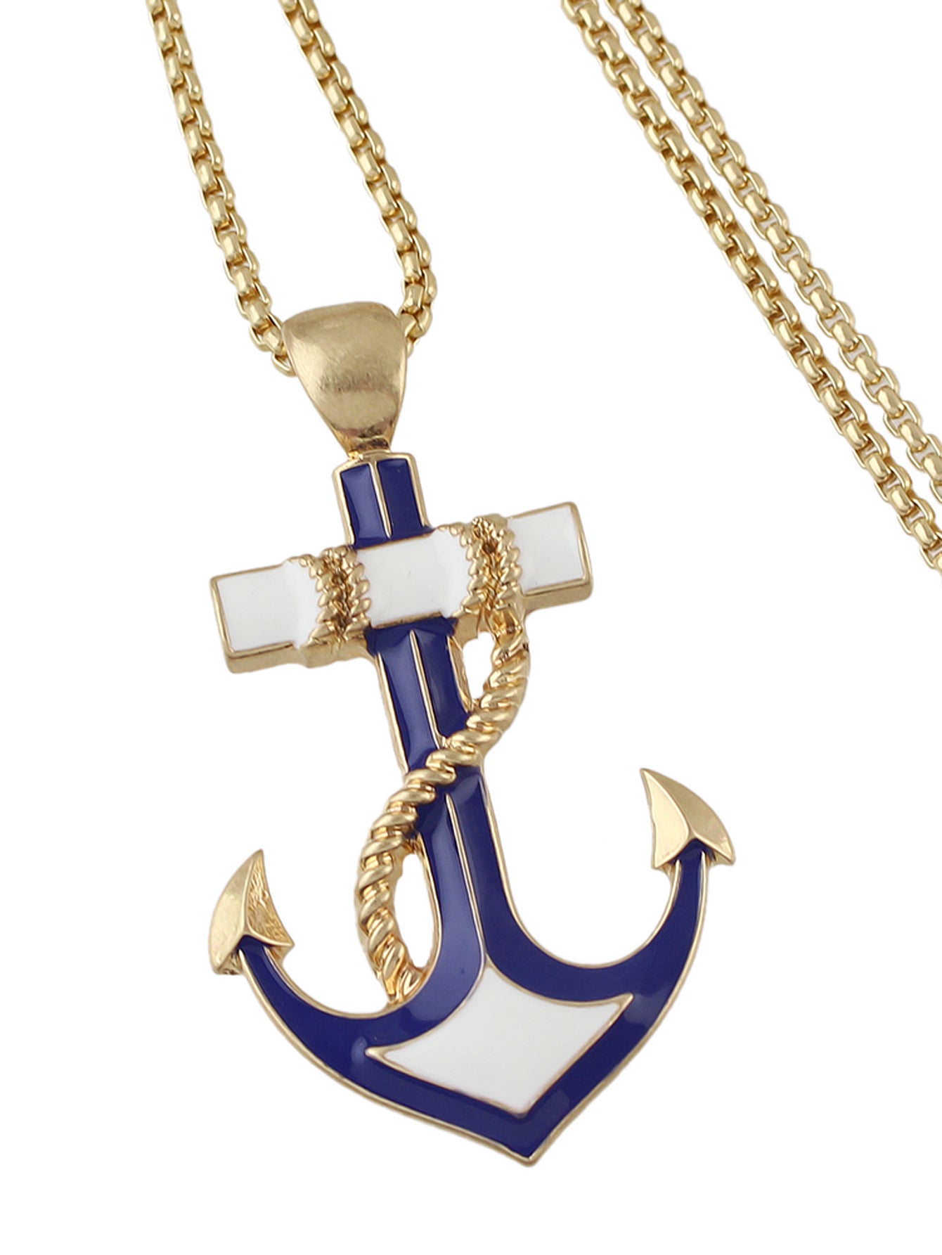Nautical Jewelry Long Chain White Blue Anchor Pendant Necklace Ocean Accessories