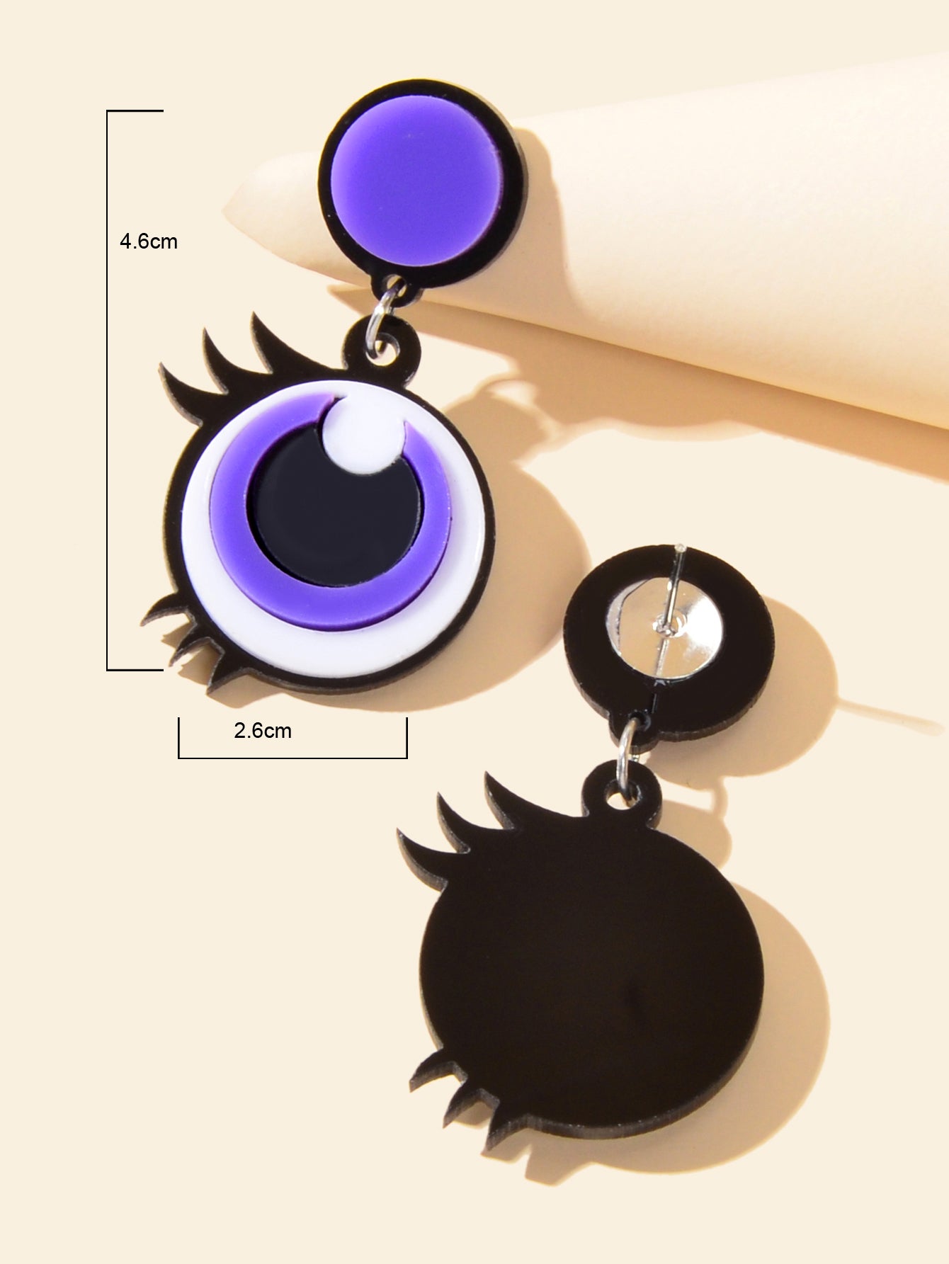 Cute Purple Eye Earrings Acrylic Cartoon Novelty Trendy Lightweight Drop Stud