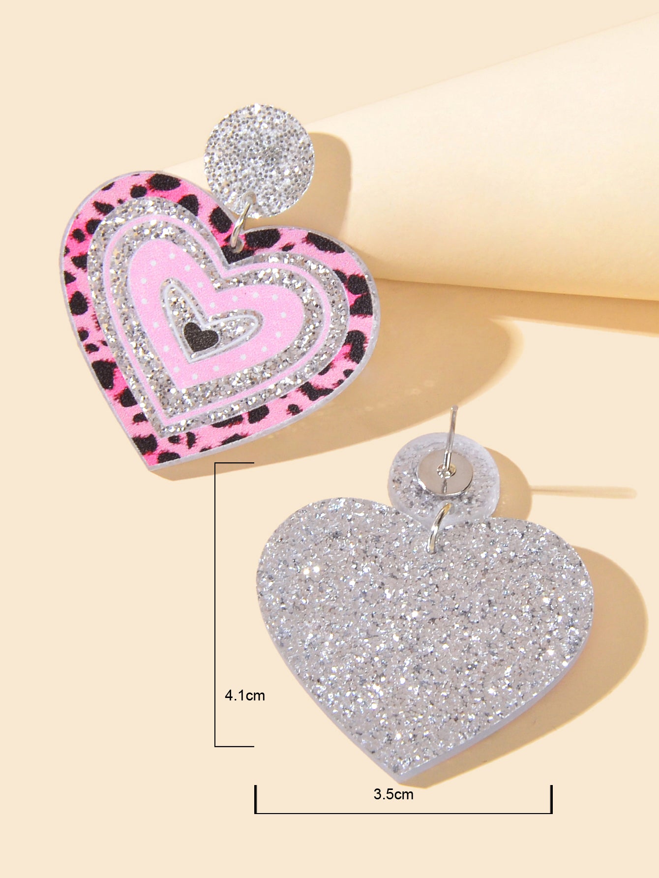 Acrylic Pink Leopard Heart Hanging Resin Chunky Earrings for Party or Vacation