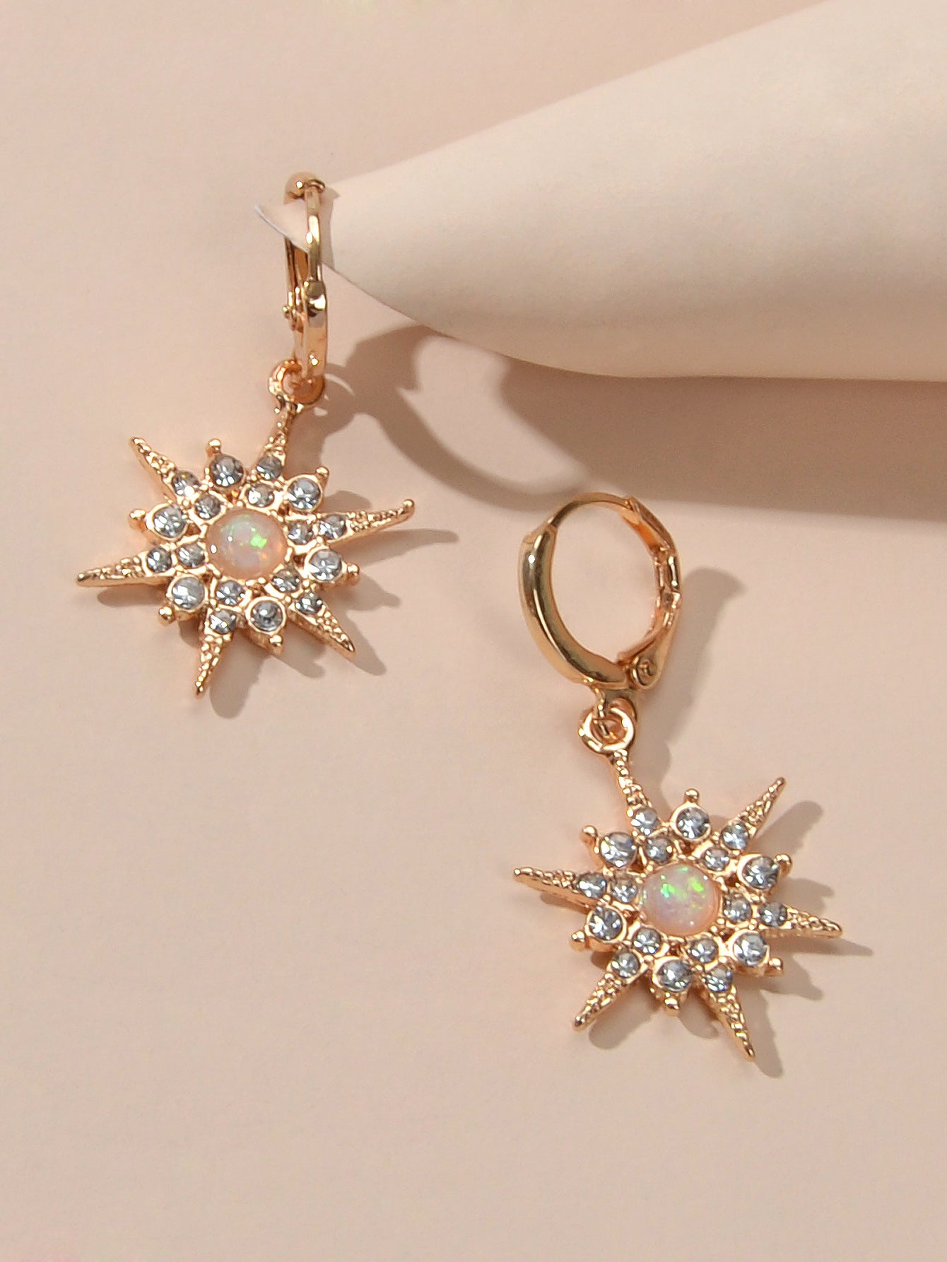 Luxurious Full Rhinestone Spike Star Hoop Dangle Trendy Earrings Ladies Jewelry