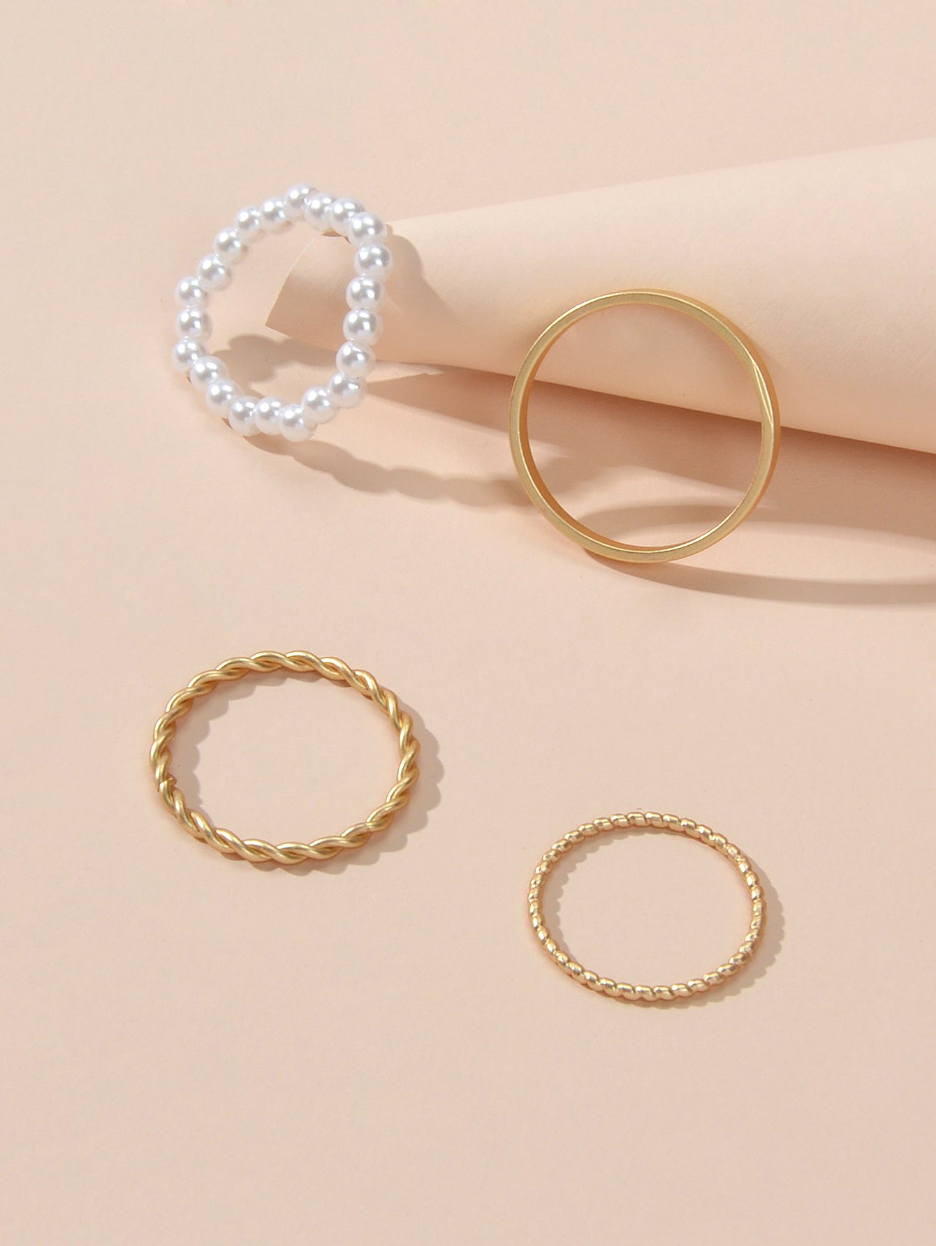 4pcs Boho Chic Stackable Pearl Midi Finger Knuckle Multiple Rings set Bulk Pack