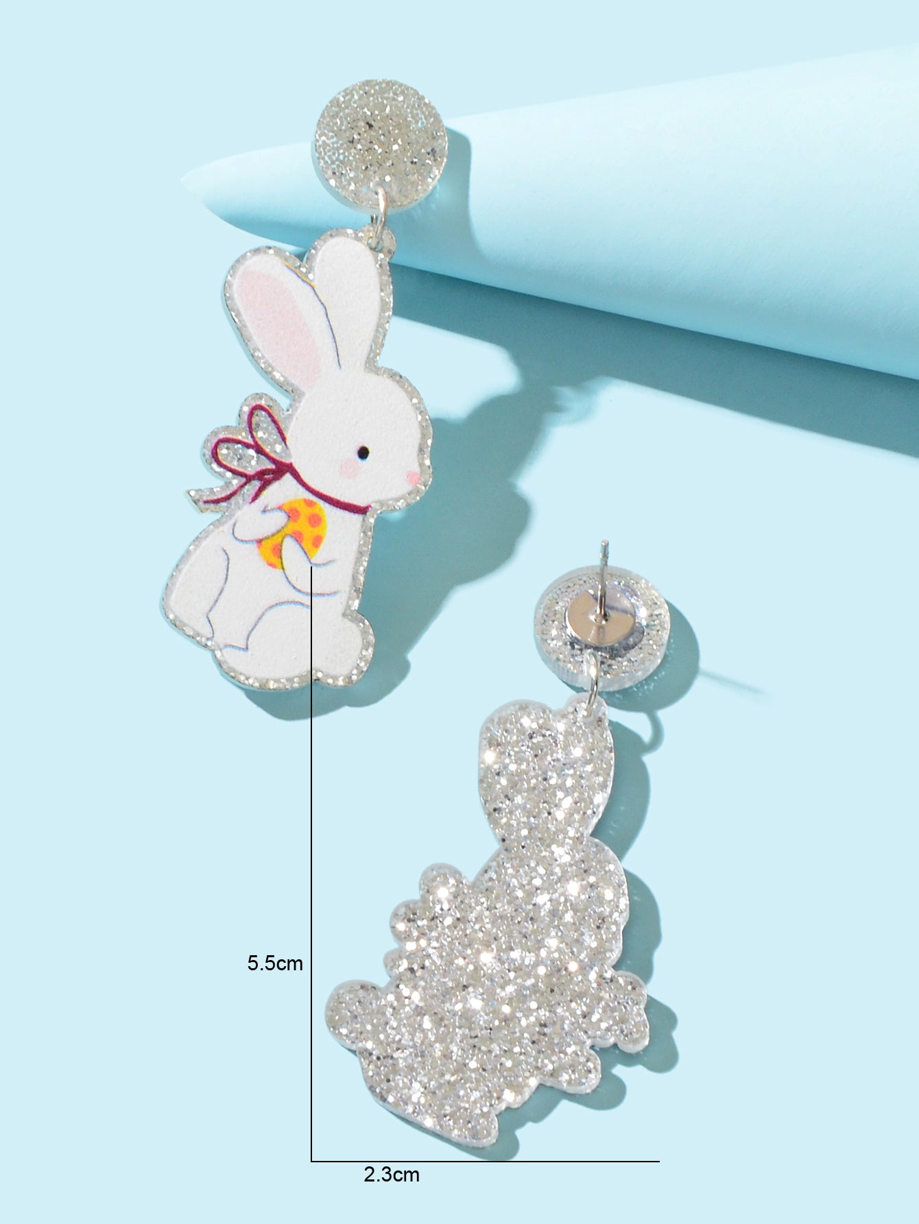 Glitter Bunny Earrings Cute Rabbit Stud Easter Egg Flower Holiday Gift Jewellery