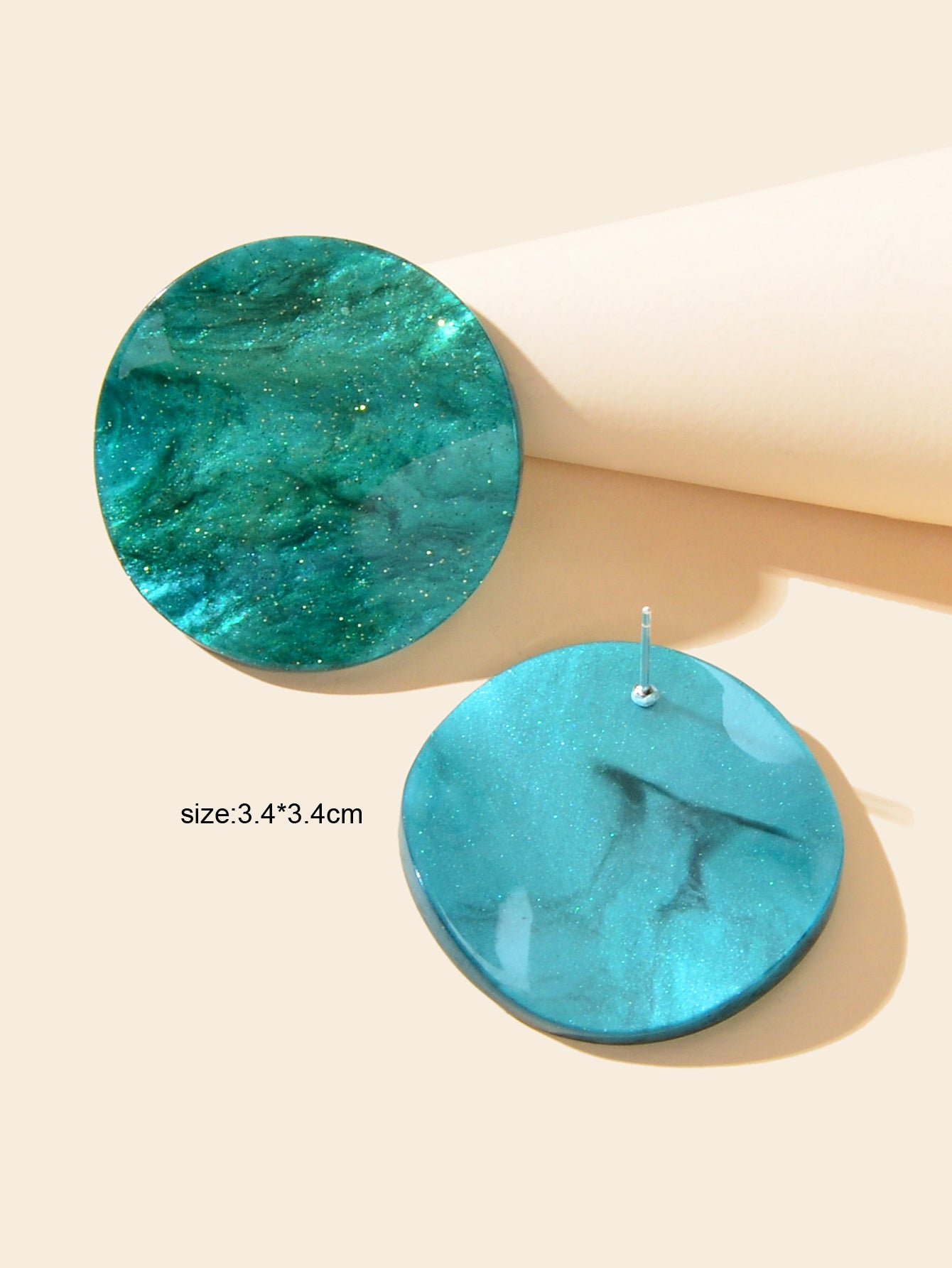 Green Statement Acrylic Stud Boho Lightweight 80s Round Earrings Holiday Jewelry