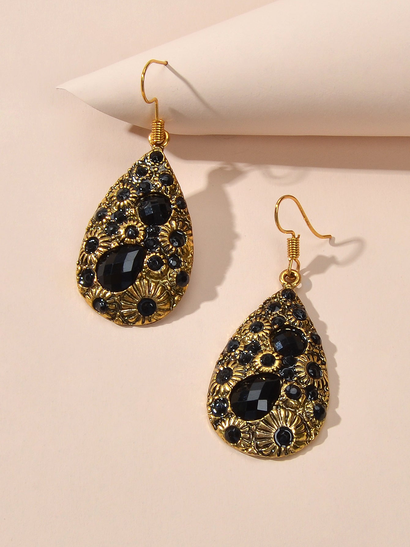 Retro Jewellery Textured Women Accessories Crystal Antique Water Drop Earrings