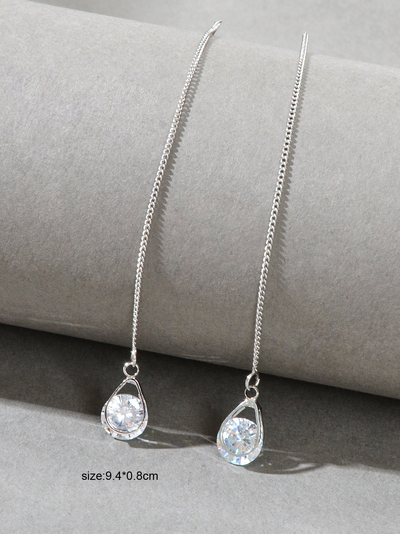 Ladies Jewellery Silver Long Chain Faux Cubic Zirconia Charm Dangle Earrings