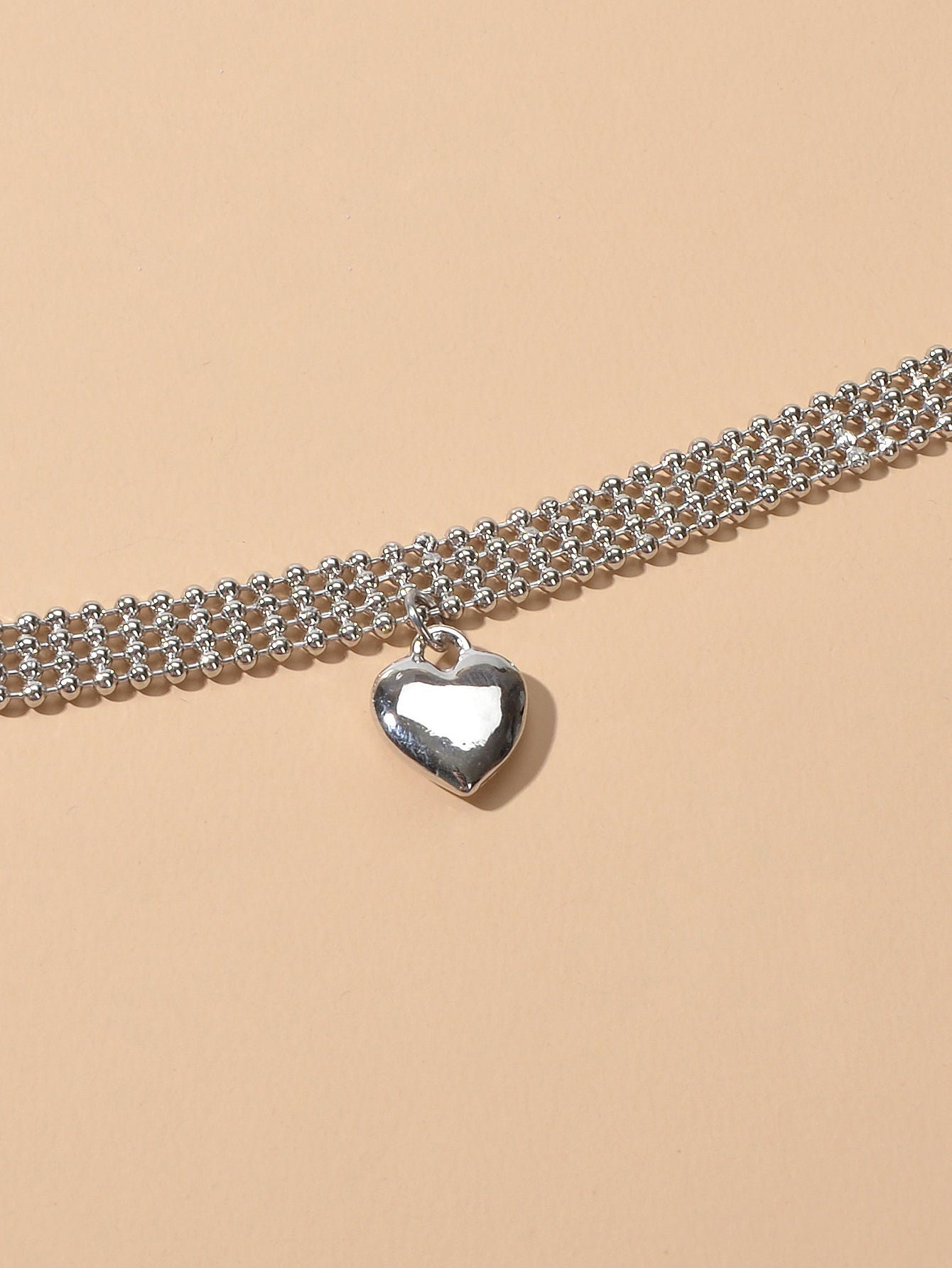 Wide Multi-layer Popcorn Silver Chain Heart Necklace Women Party Decoration Gift