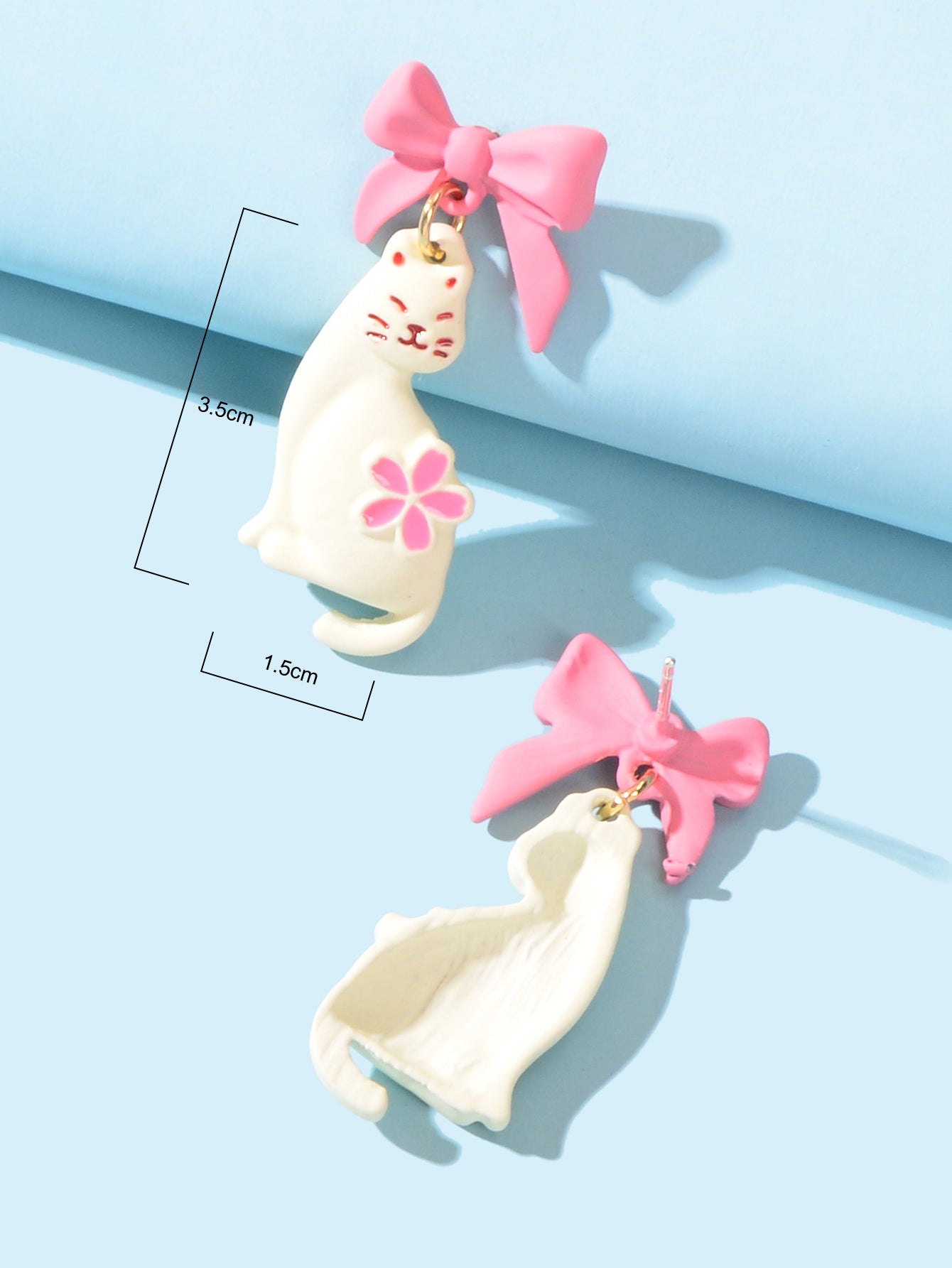 Handmade Cartoon Accessories Flower Bow-knot White Cat Piercing Stud Earrings