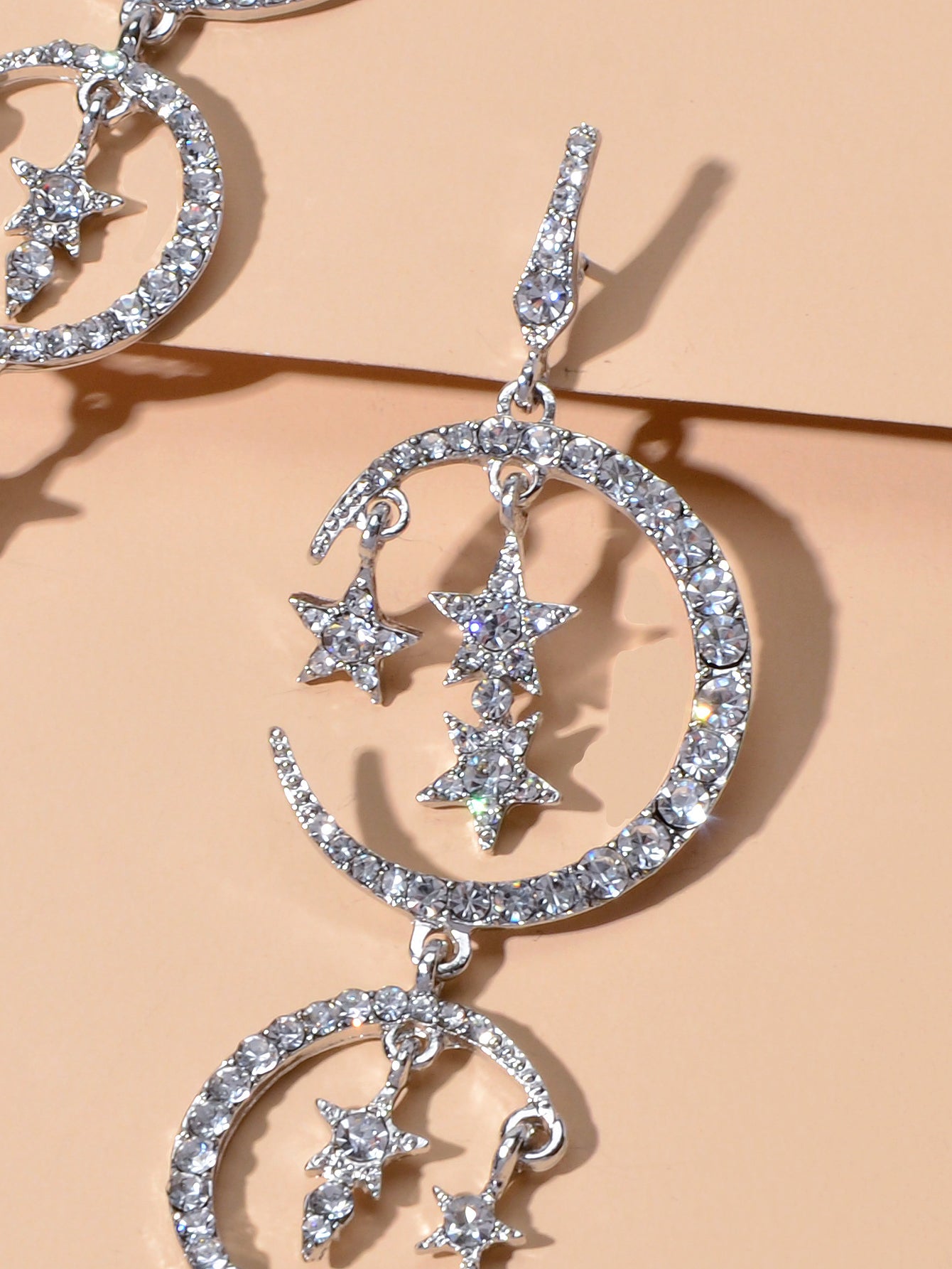 Luxurious Jewelry Full Rhinestone Star Moon Chandelier Shining Wedding Earrings