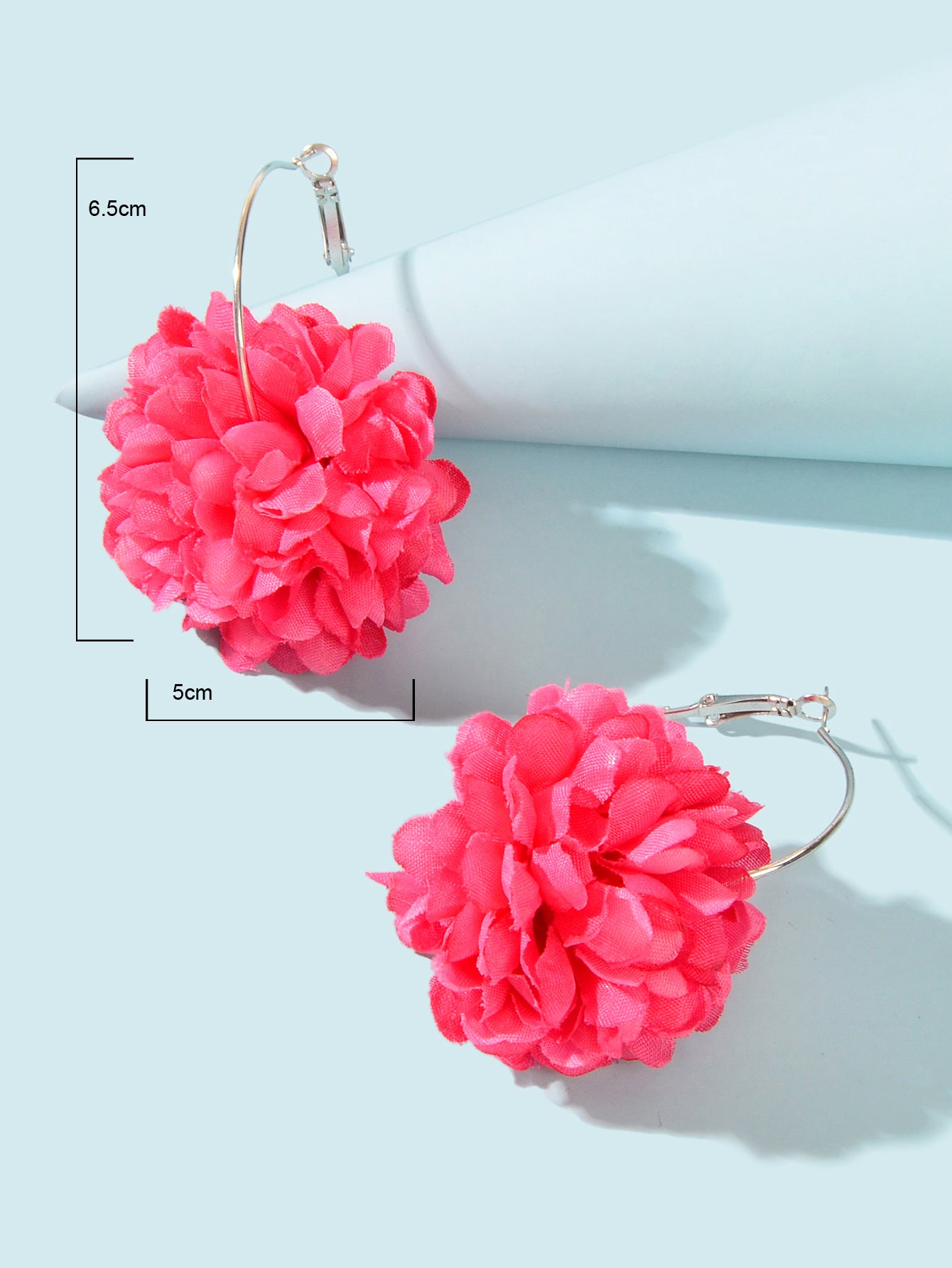 Yellow Hotpink Chiffon Blossom Flower Floral Dangle Hoop Earrings Wedding Gift