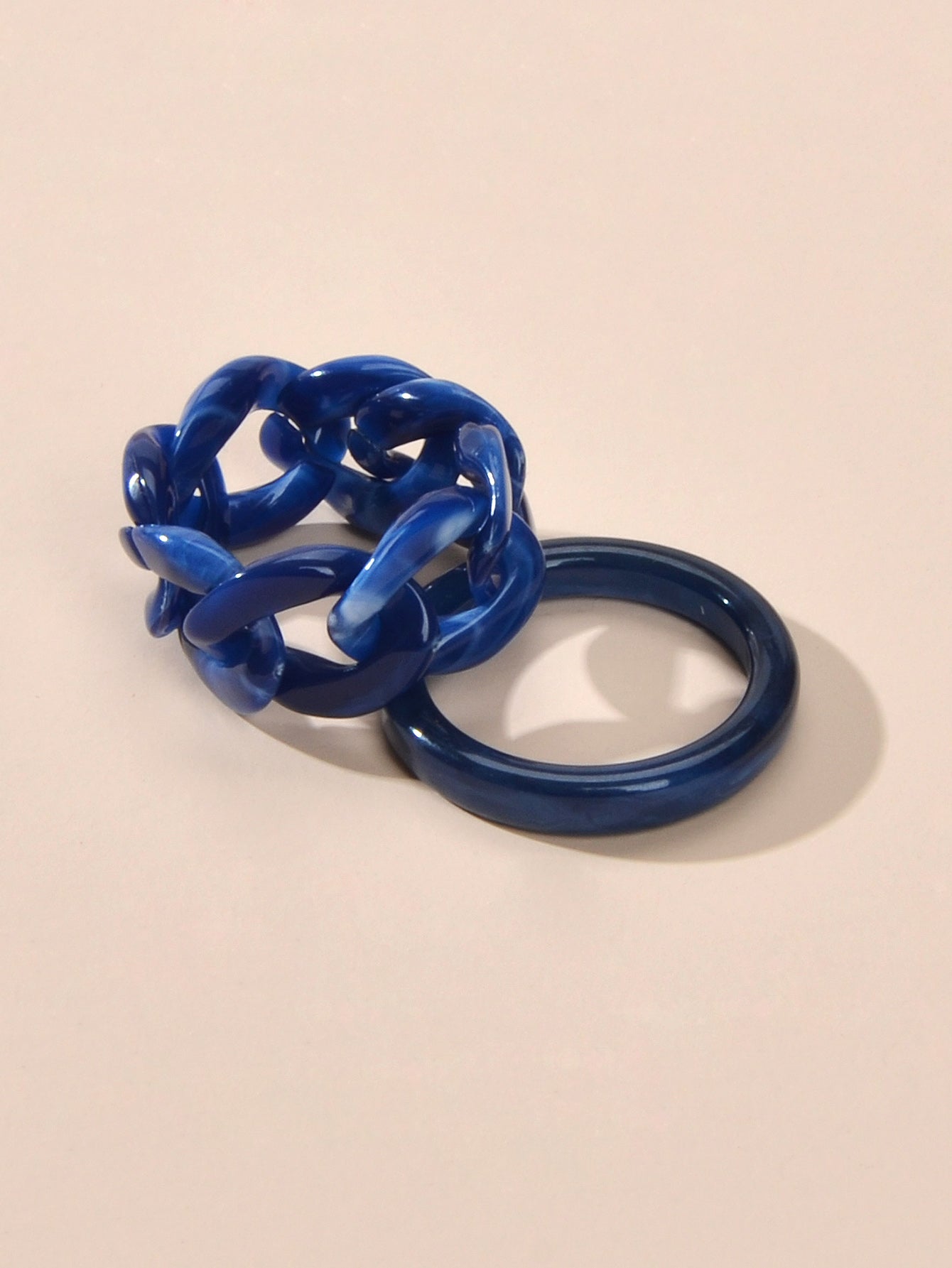 2pcs Trendy Jewelry Blue Brown Geometric Stackable Multiple Midi Finger Ring Set
