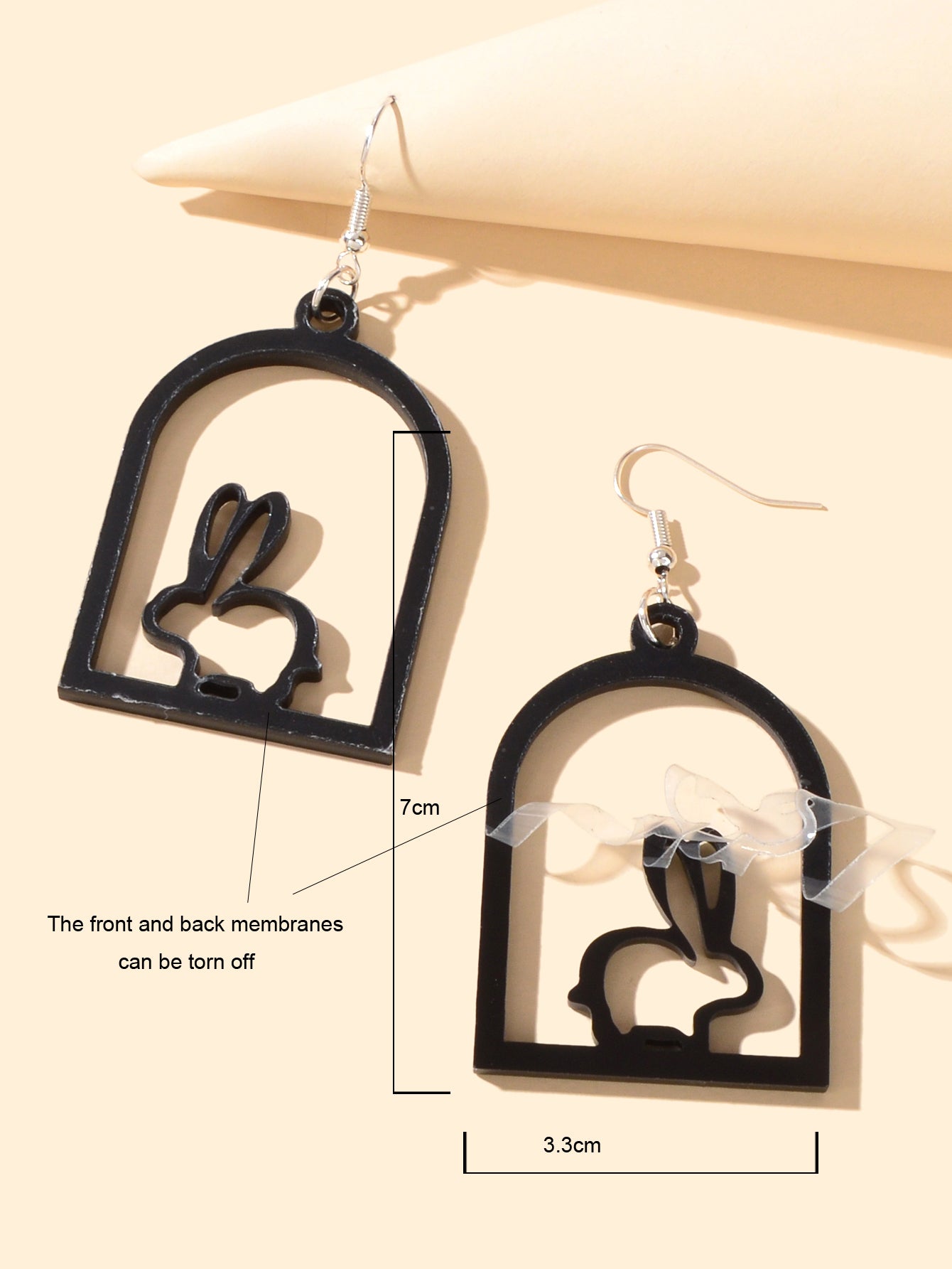 Black Acrylic Cage Easter Rabbit Bunny Dangle Earrings Funny Pet Jewellery Gift