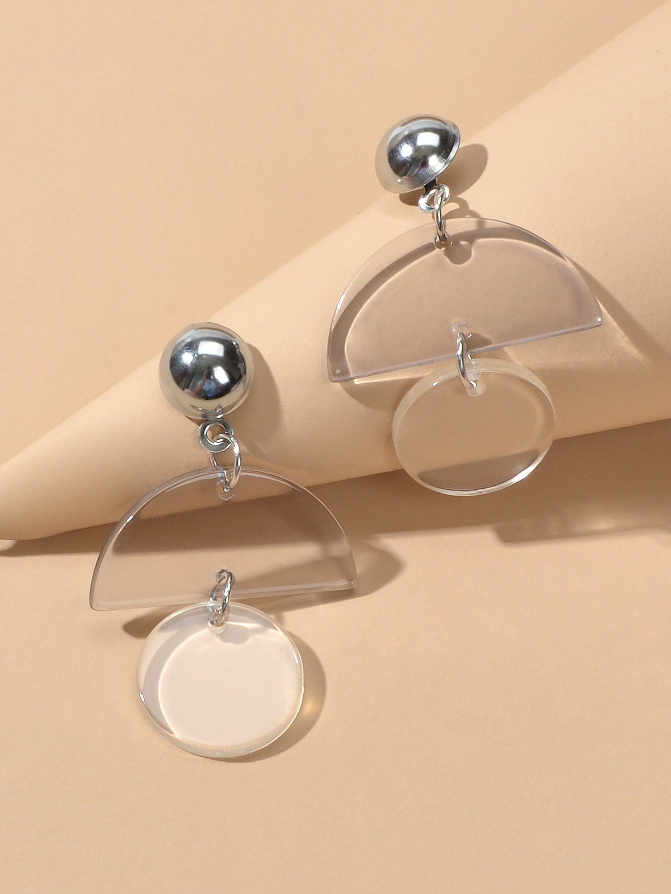 Female Jewellery Transparent Trendy Resin Sectored Round Drop Plastic Earrings