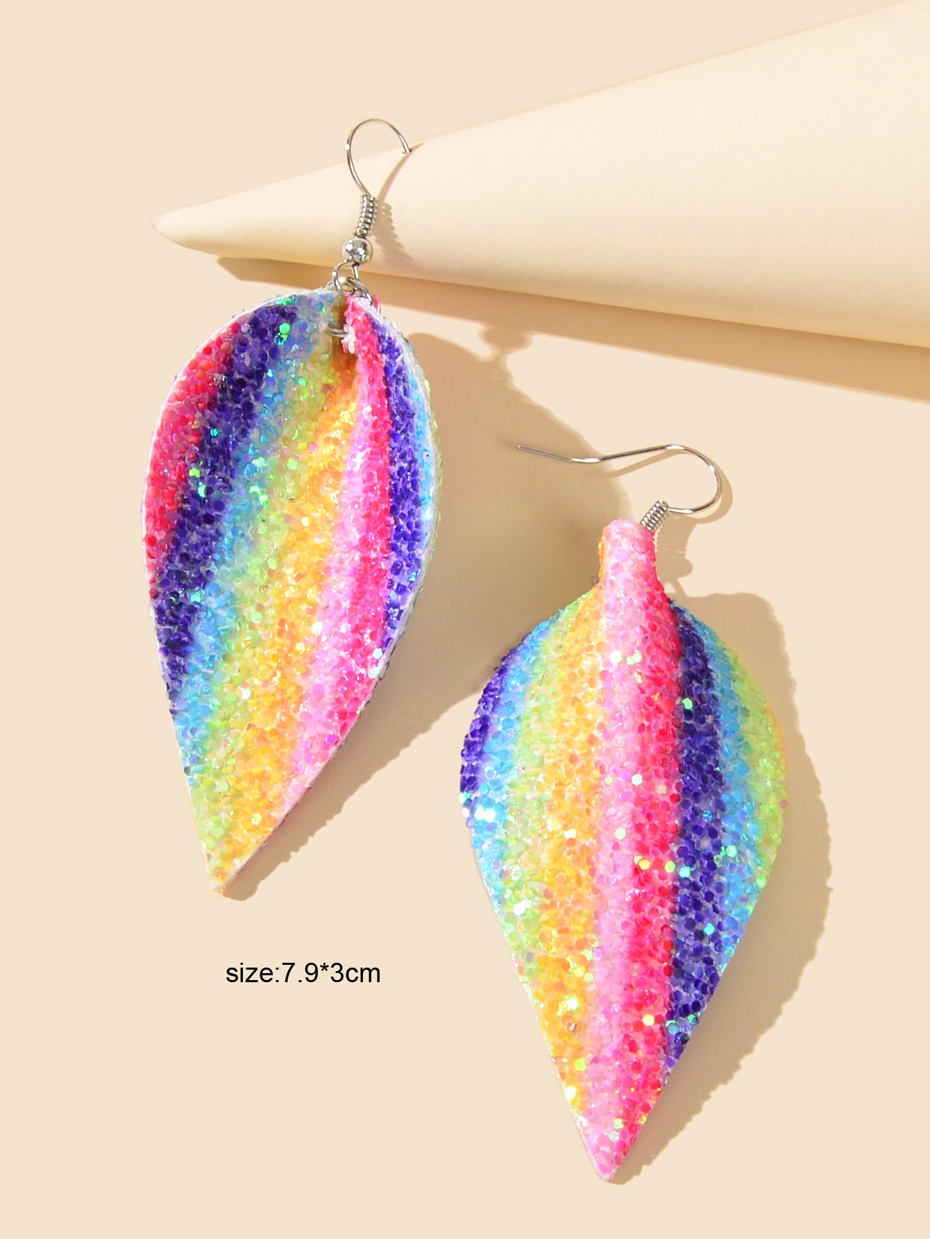 Cute Funny Shining Sequins Multi-colored Pu Leather Water Drop Dangle Earrings