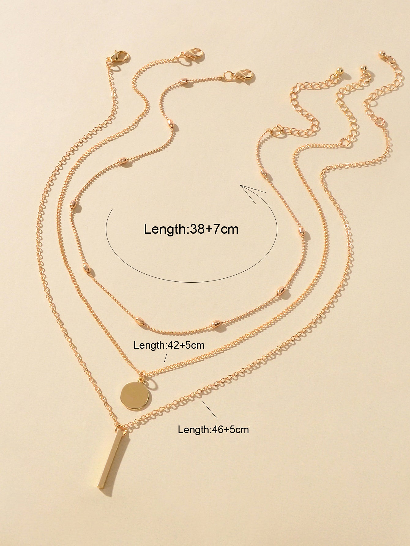 3 pcs Multilayer Bar Disc Pendant Dainty Necklaces Gold Layered Chain Chokers