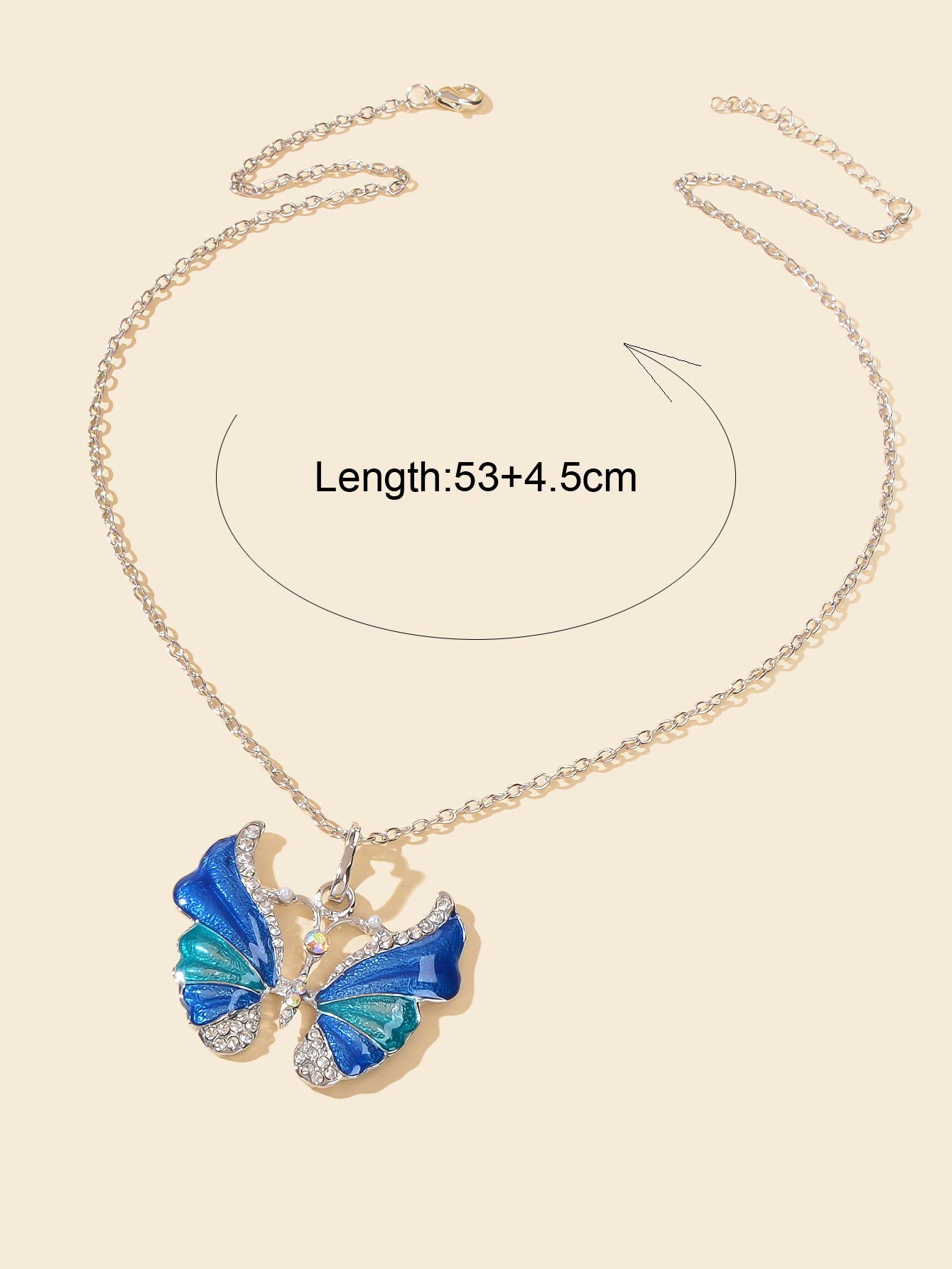 Boho Chic Silver Chain Rhinestone Blue Green Insect Butterfly Pendant Necklace