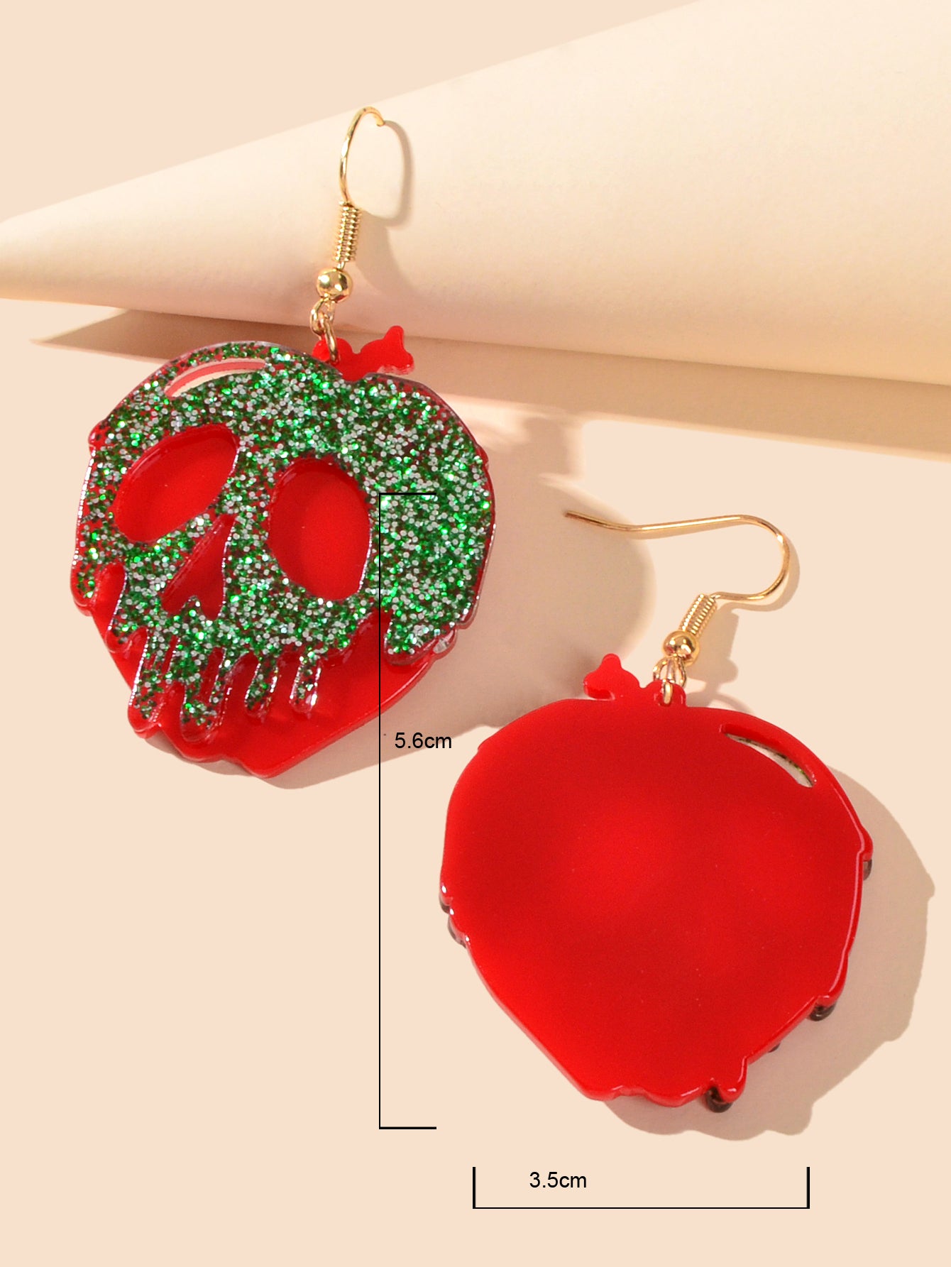 Halloween Gothic Punk Green Red Acrylic Skull Statement Dangle Hook Earrings