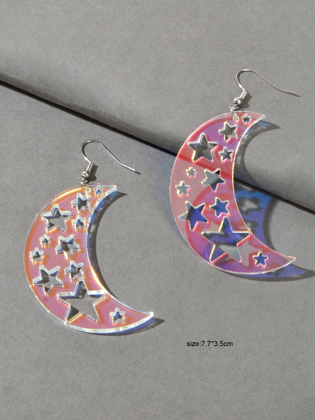 Acrylic Rainbow Colour Moon Star Hook Earrings Stunning Jewellery Gift 1 pair