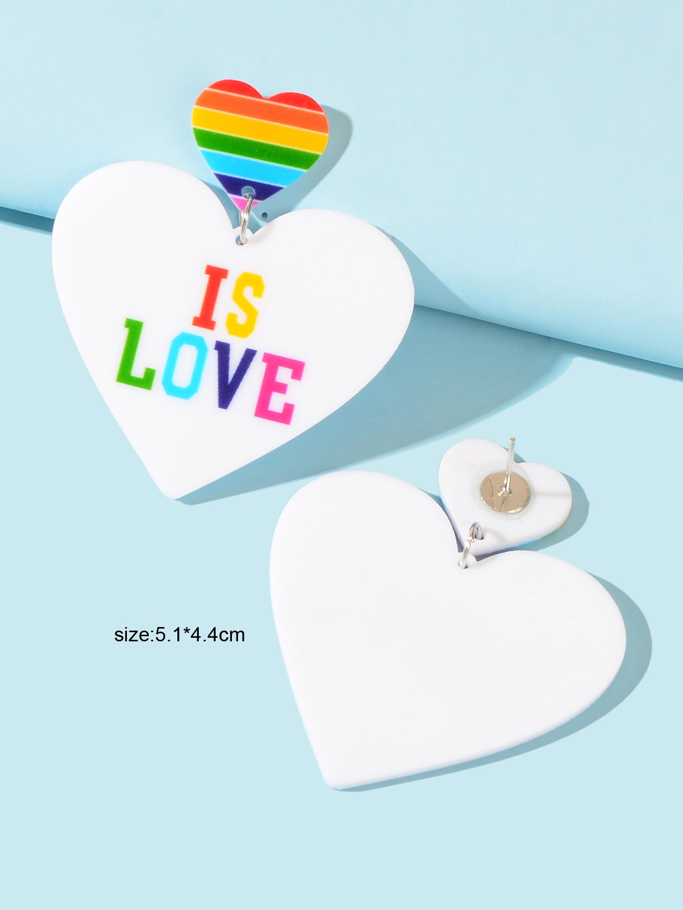 Rainbow Resin Heart Love Letter Asymmetrical Dangle Pierced Earrings Jewellery
